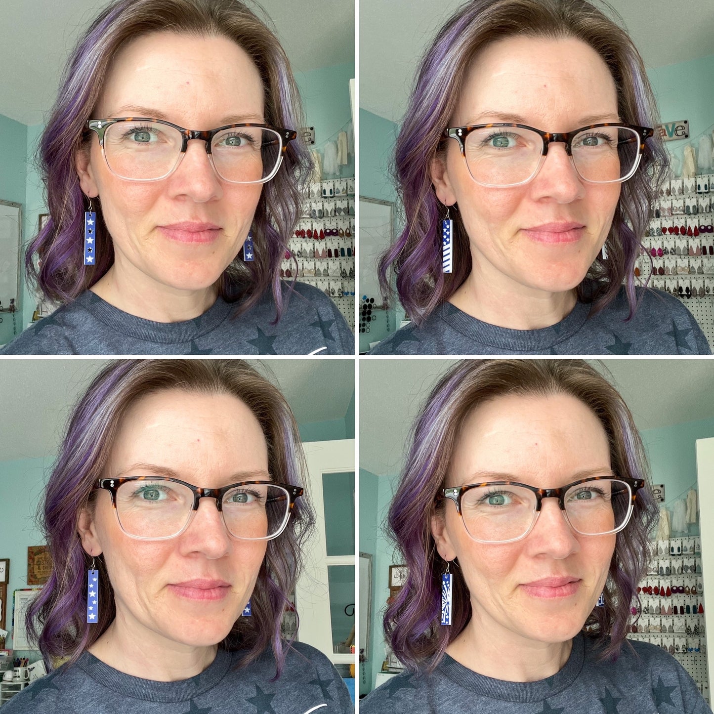 Red or Blue Engraved Patriotic Acrylic Bar Earrings: Choose From 4 Styles