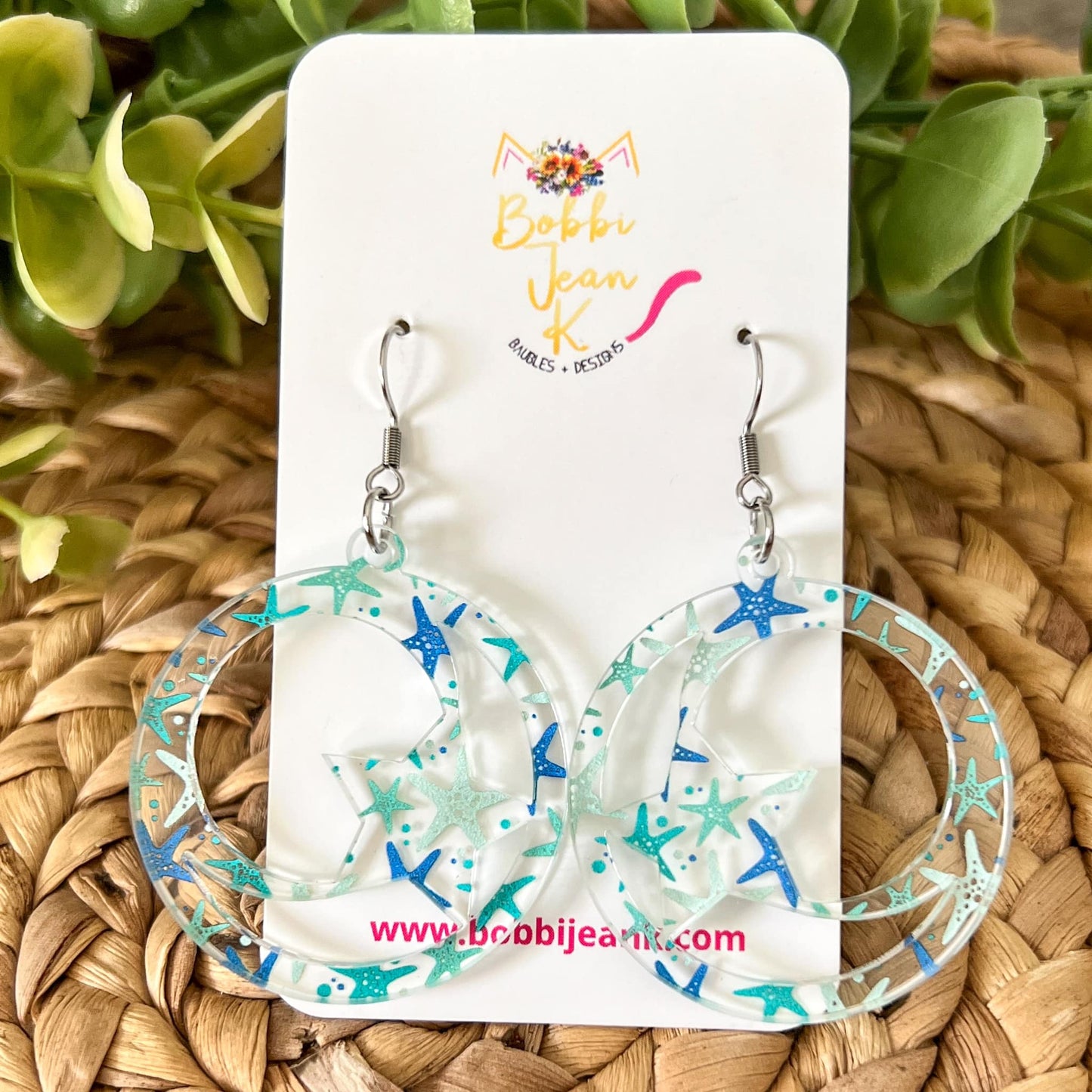 Starfish Print Circular Star Acrylic Earrings - LAST CHANCE