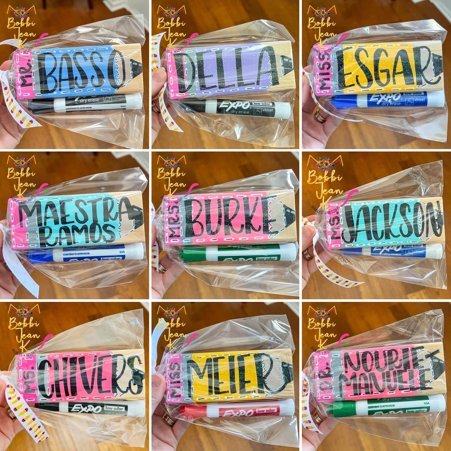Hand Painted & Lettered Dry Erase Eraser + Marker Gift Set: Choose from 5 Pencil Colors