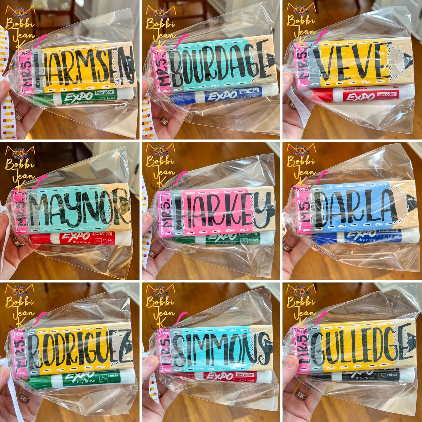 Hand Painted & Lettered Dry Erase Eraser + Marker Gift Set: Choose from 5 Pencil Colors