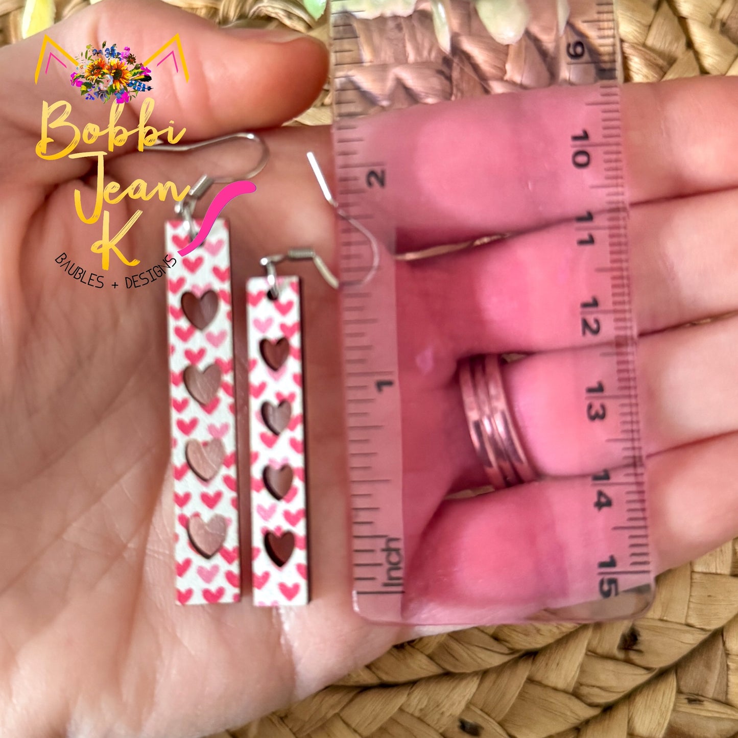 Mini Heart Slim Bar Wood Earrings: Choose From 2 Sizes