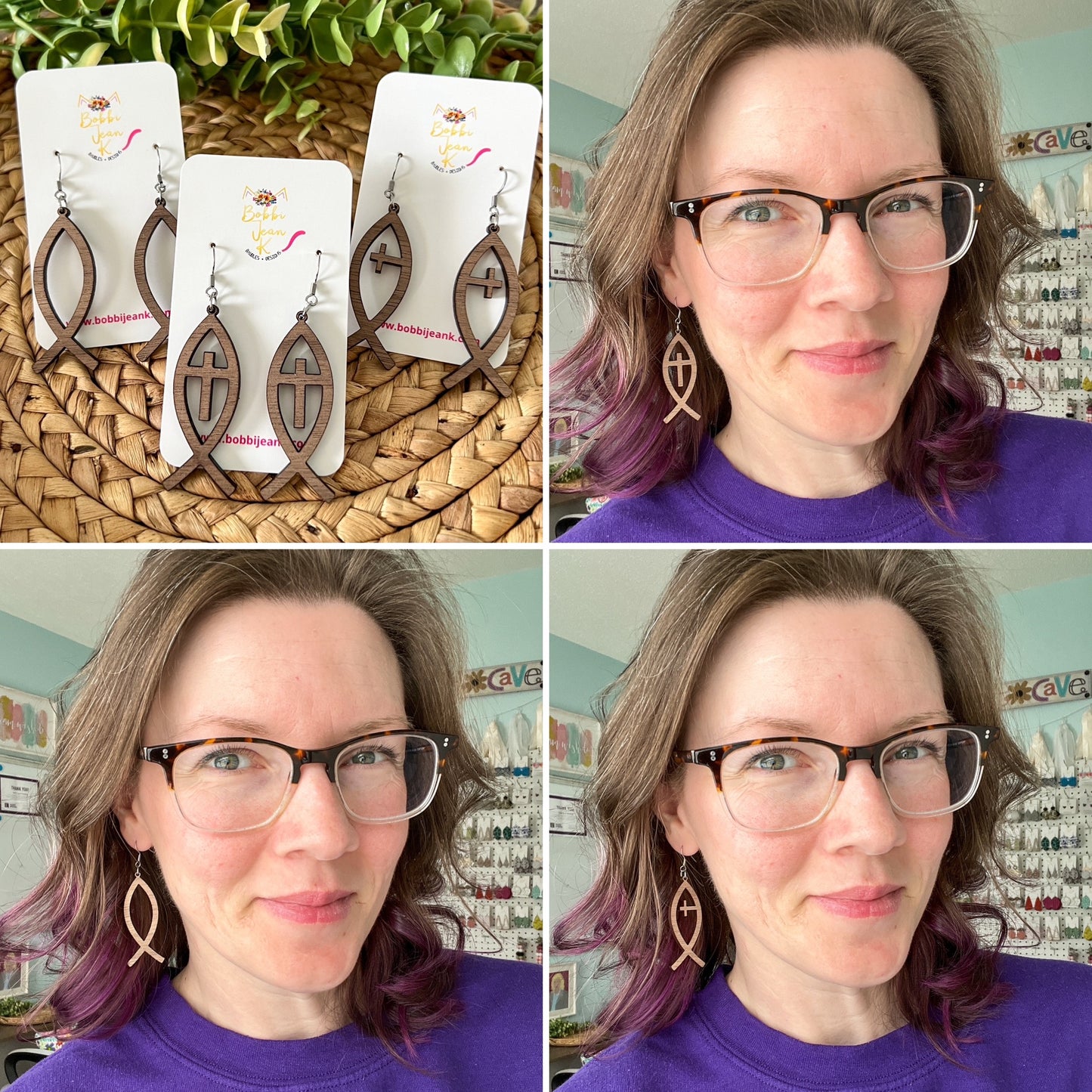 Ichthys ("Jesus Fish") Walnut Wood Earrings: Choose From 3 Styles