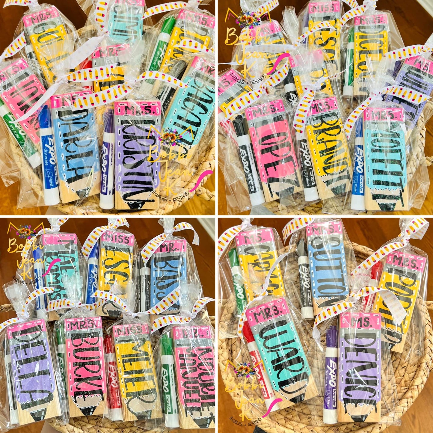 Hand Painted & Lettered Dry Erase Eraser + Marker Gift Set: Choose from 5 Pencil Colors