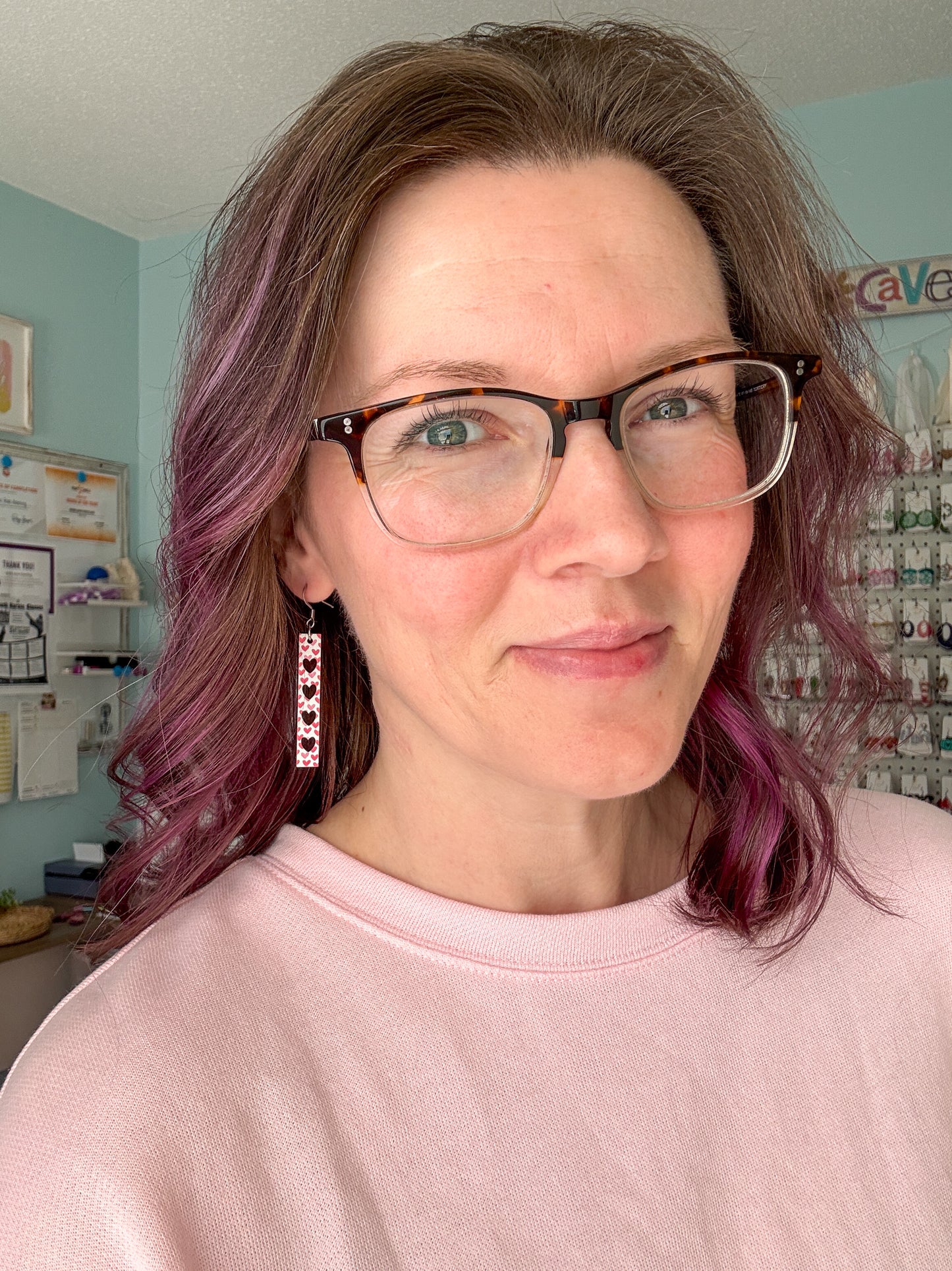 Mini Heart Slim Bar Wood Earrings: Choose From 2 Sizes