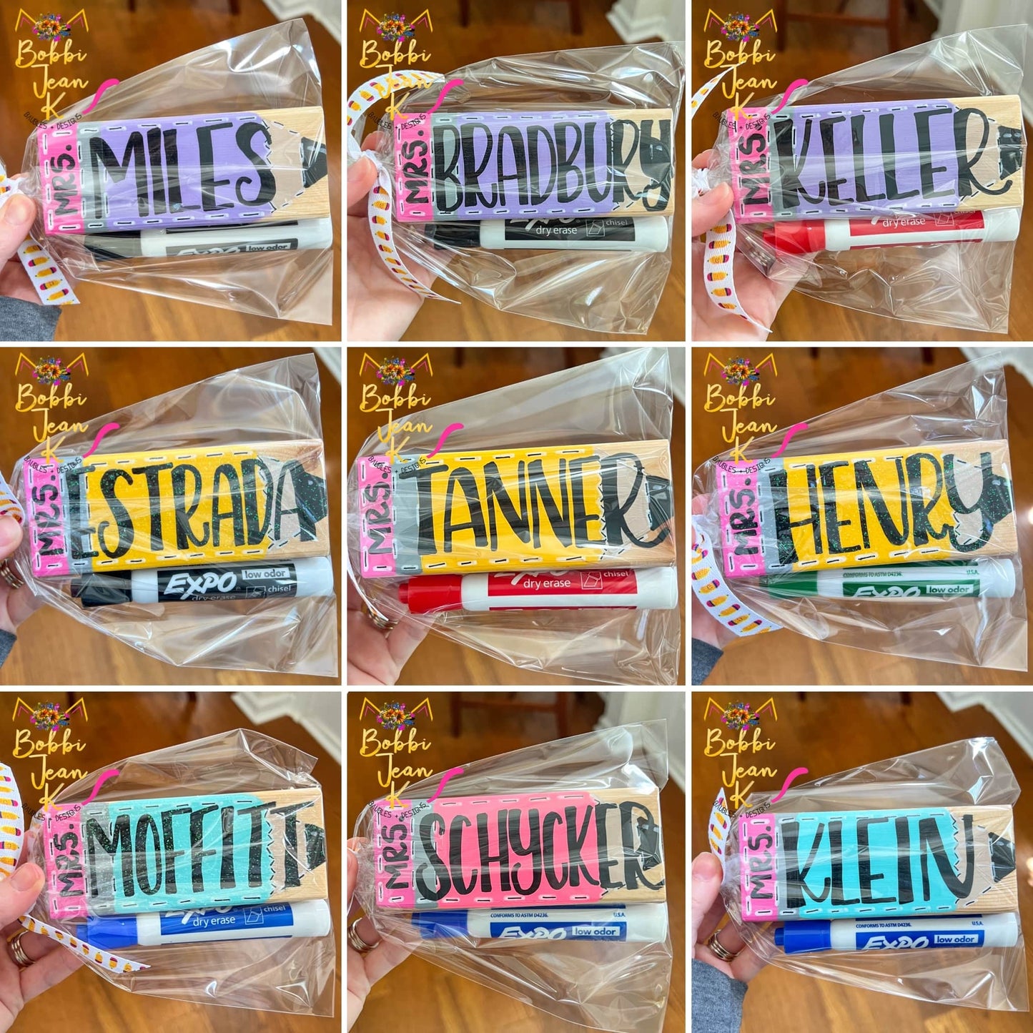 Hand Painted & Lettered Dry Erase Eraser + Marker Gift Set: Choose from 5 Pencil Colors