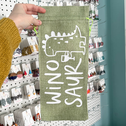 SALE: Wine Gift Bag: Winosaur - Green - ONLY 3 AVAILABLE