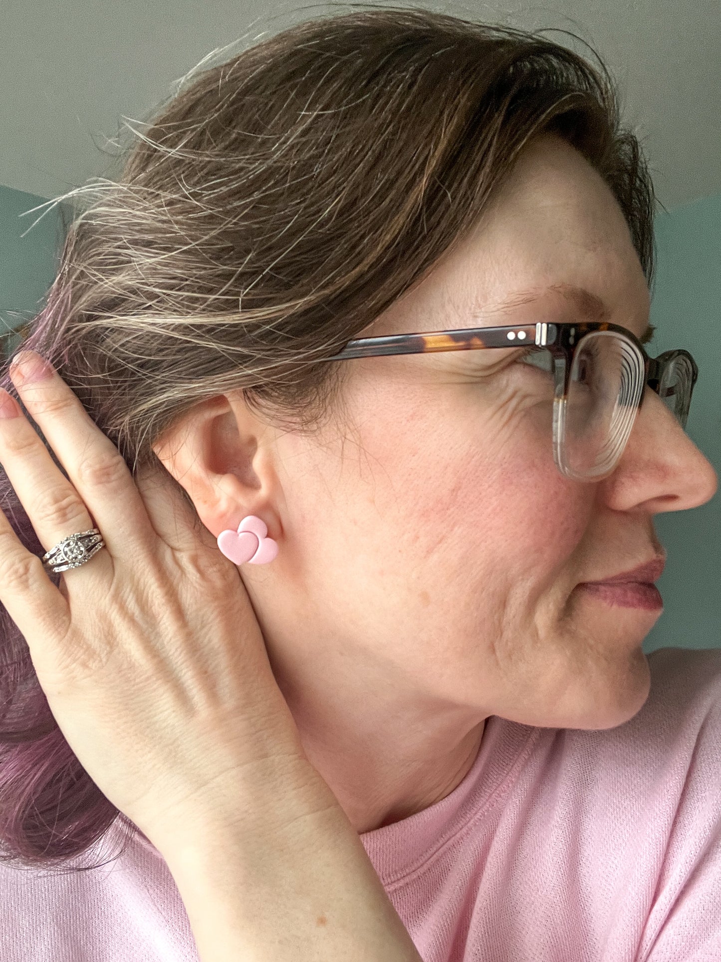 Light Pink Double Heart Clay Studs