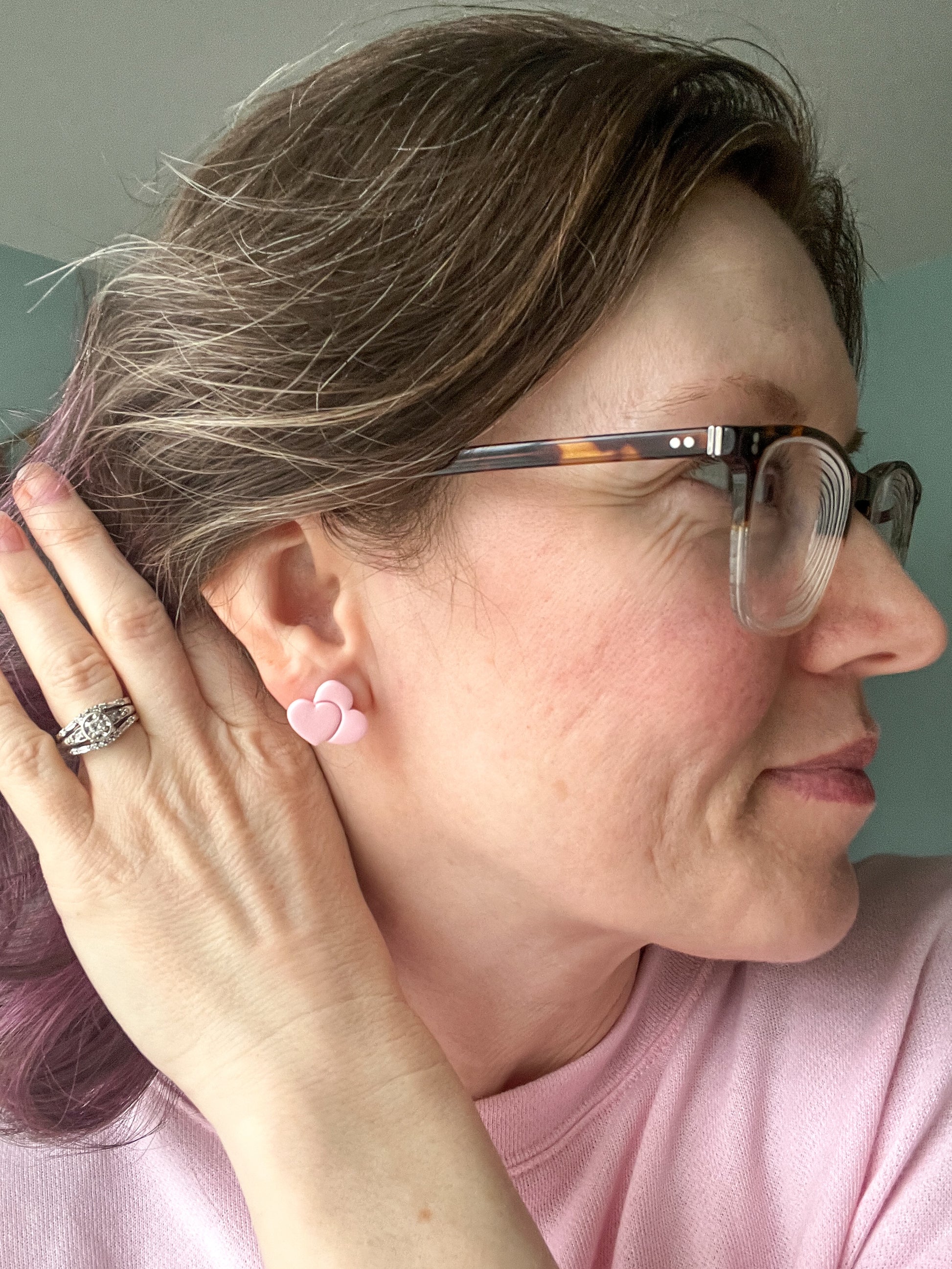 Light Pink Double Heart Clay Studs