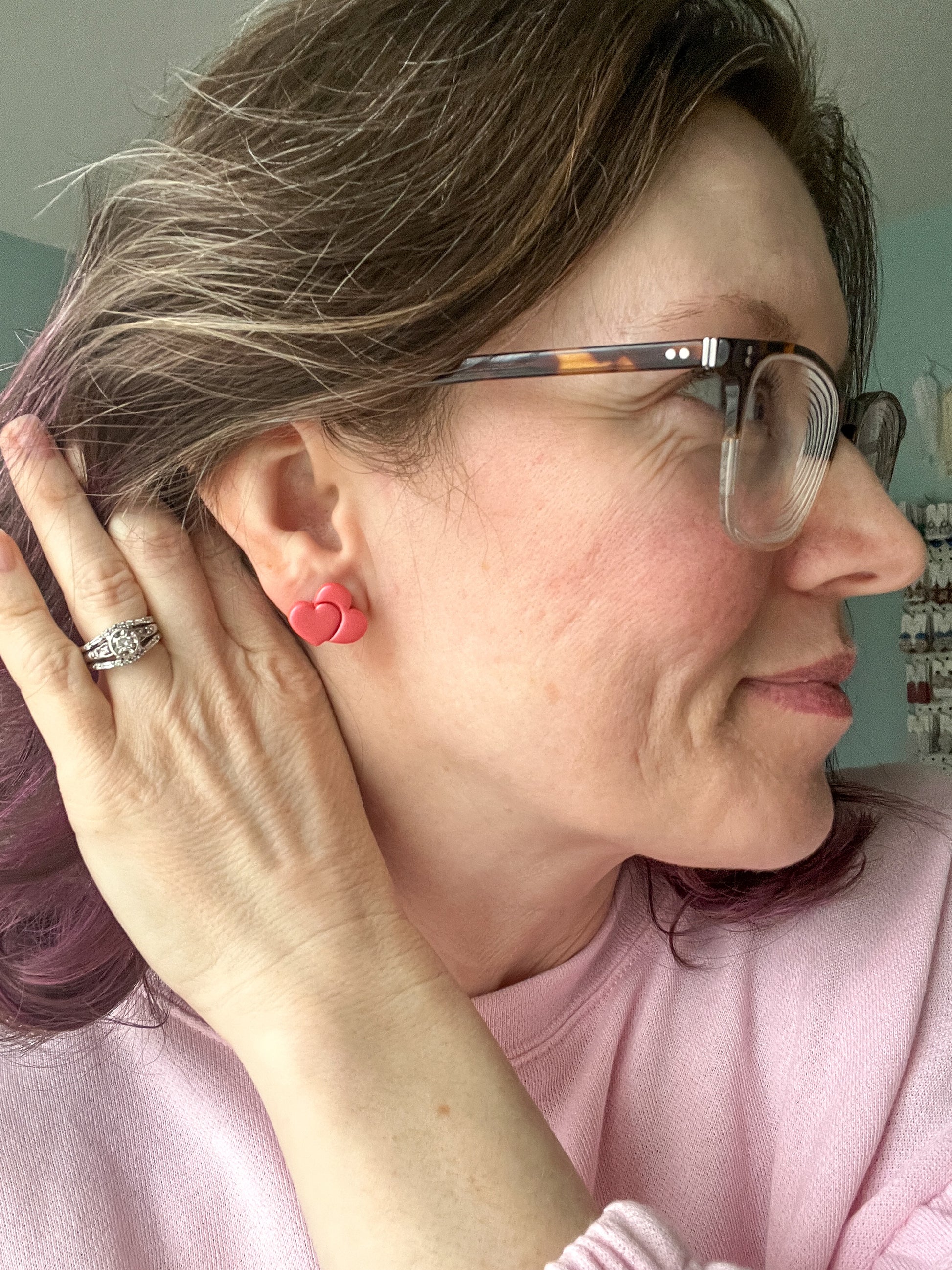 "Shimmer Sunset" Double Heart Clay Studs