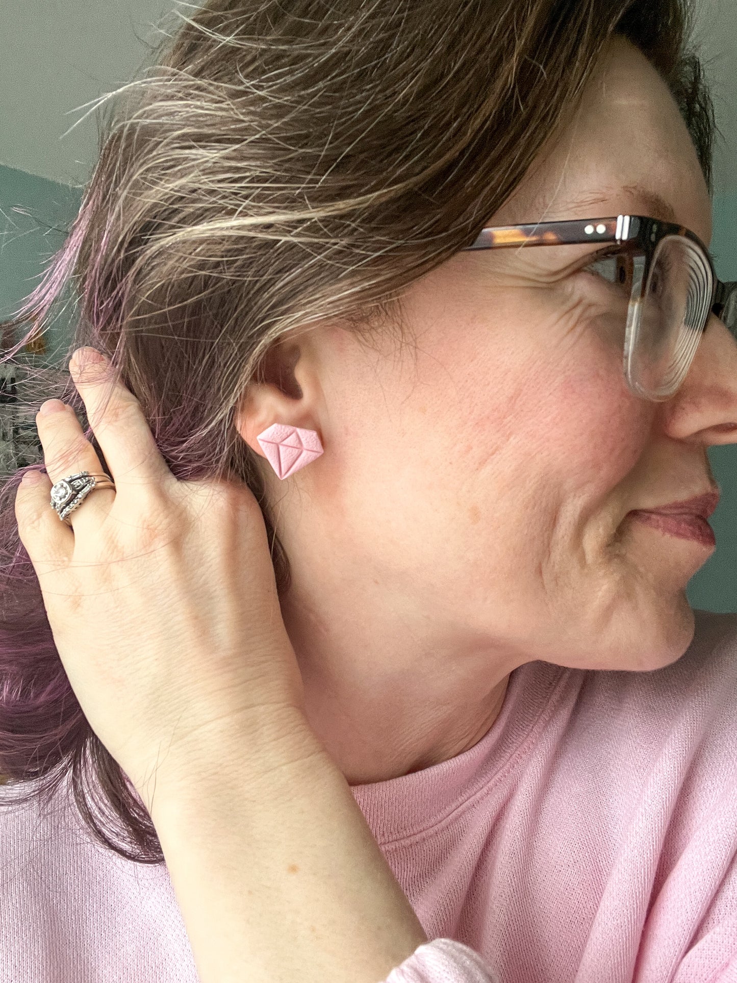 Light Pink Textured Diamond Shaped Clay Studs