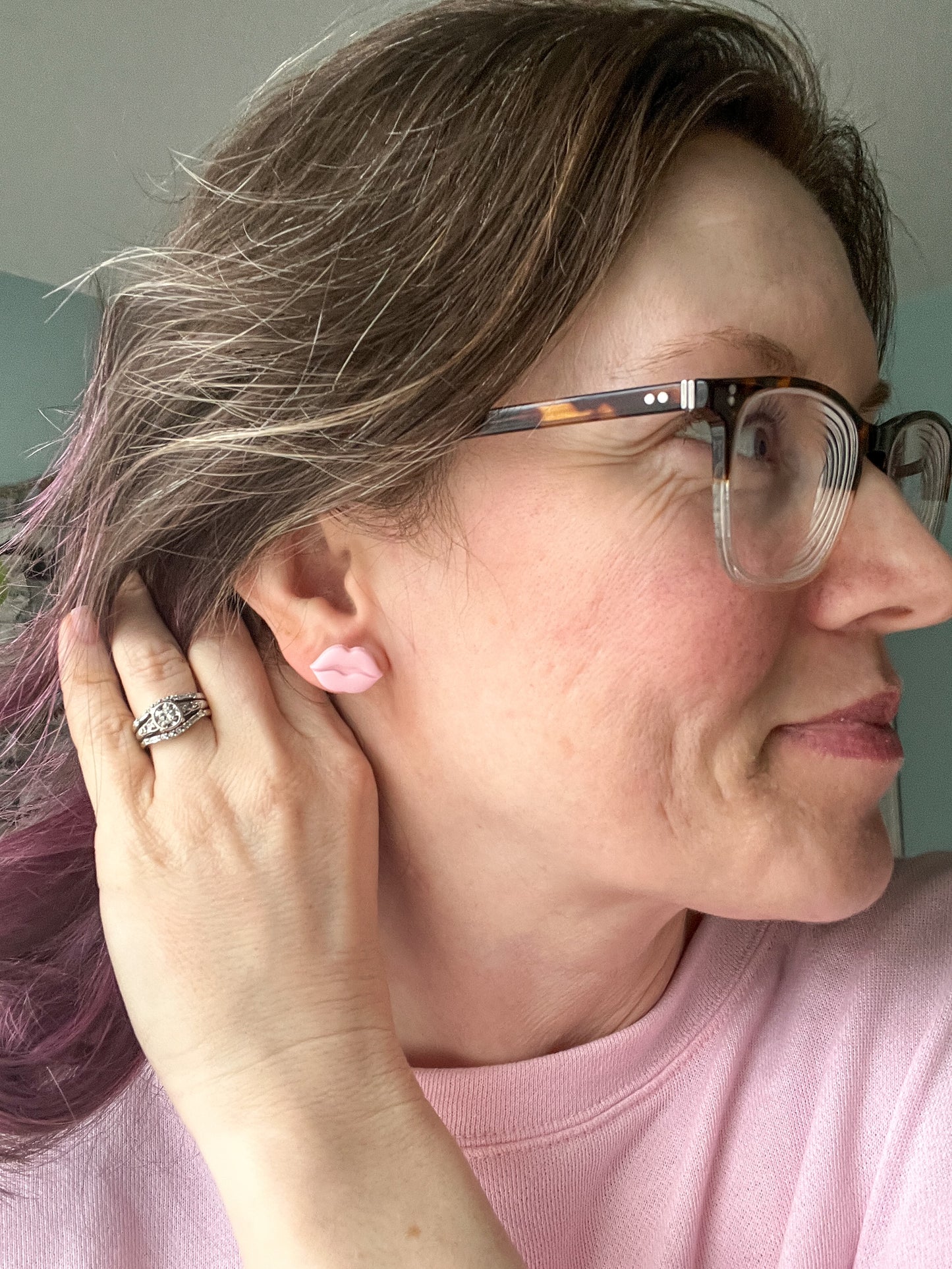 Light Pink Lip Shape Clay Studs