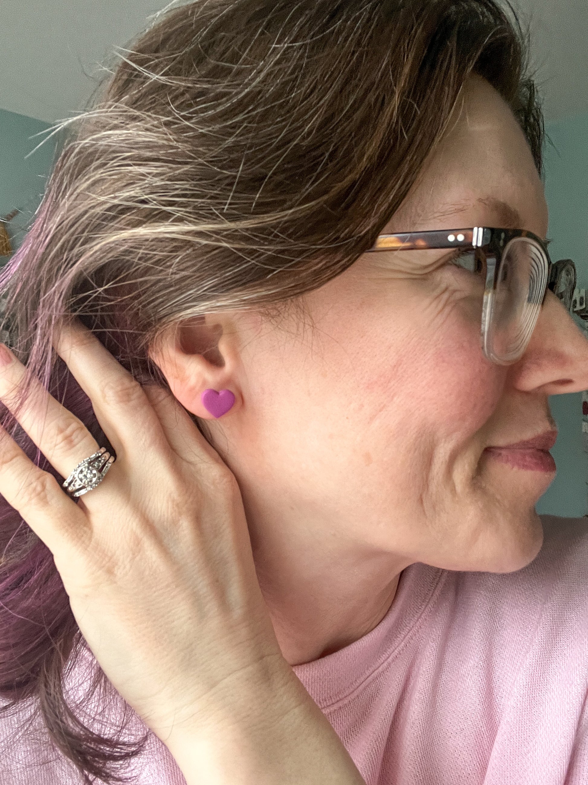 Purple Clay Heart Studs