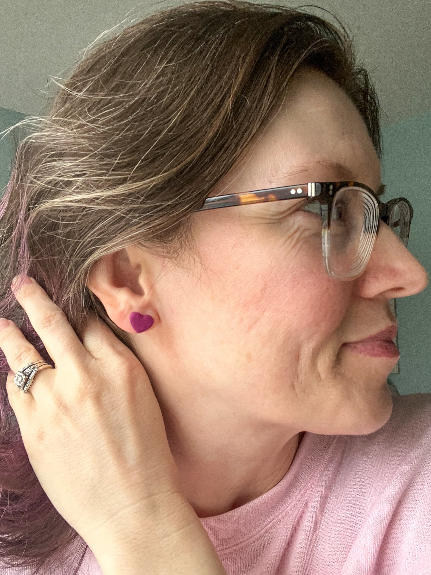 Plum Clay Heart Studs