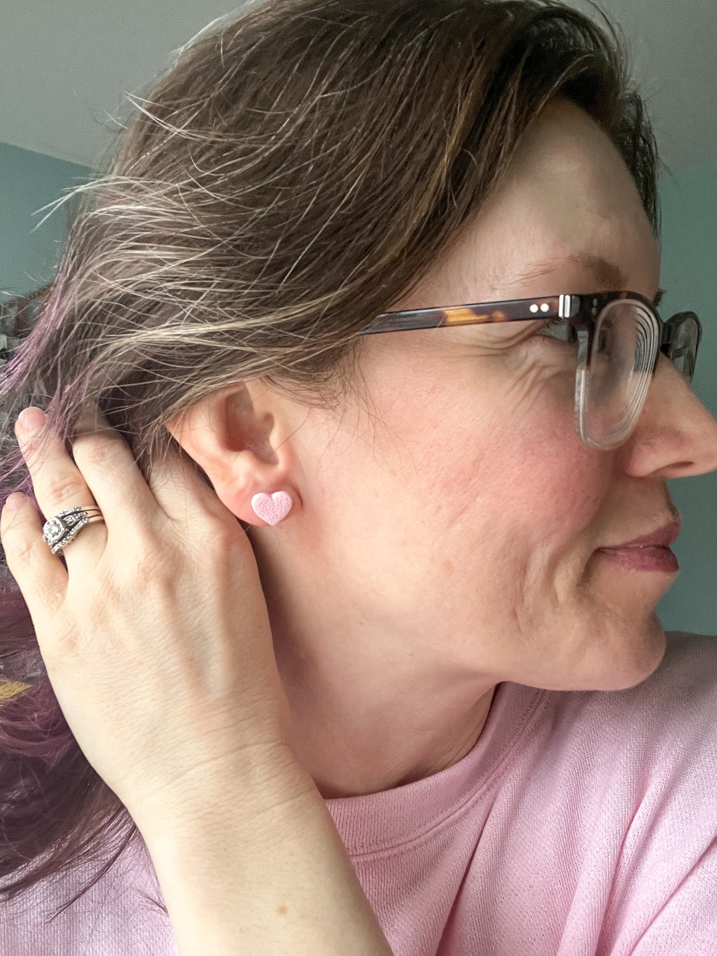 Light Pink Textured Clay Heart Studs