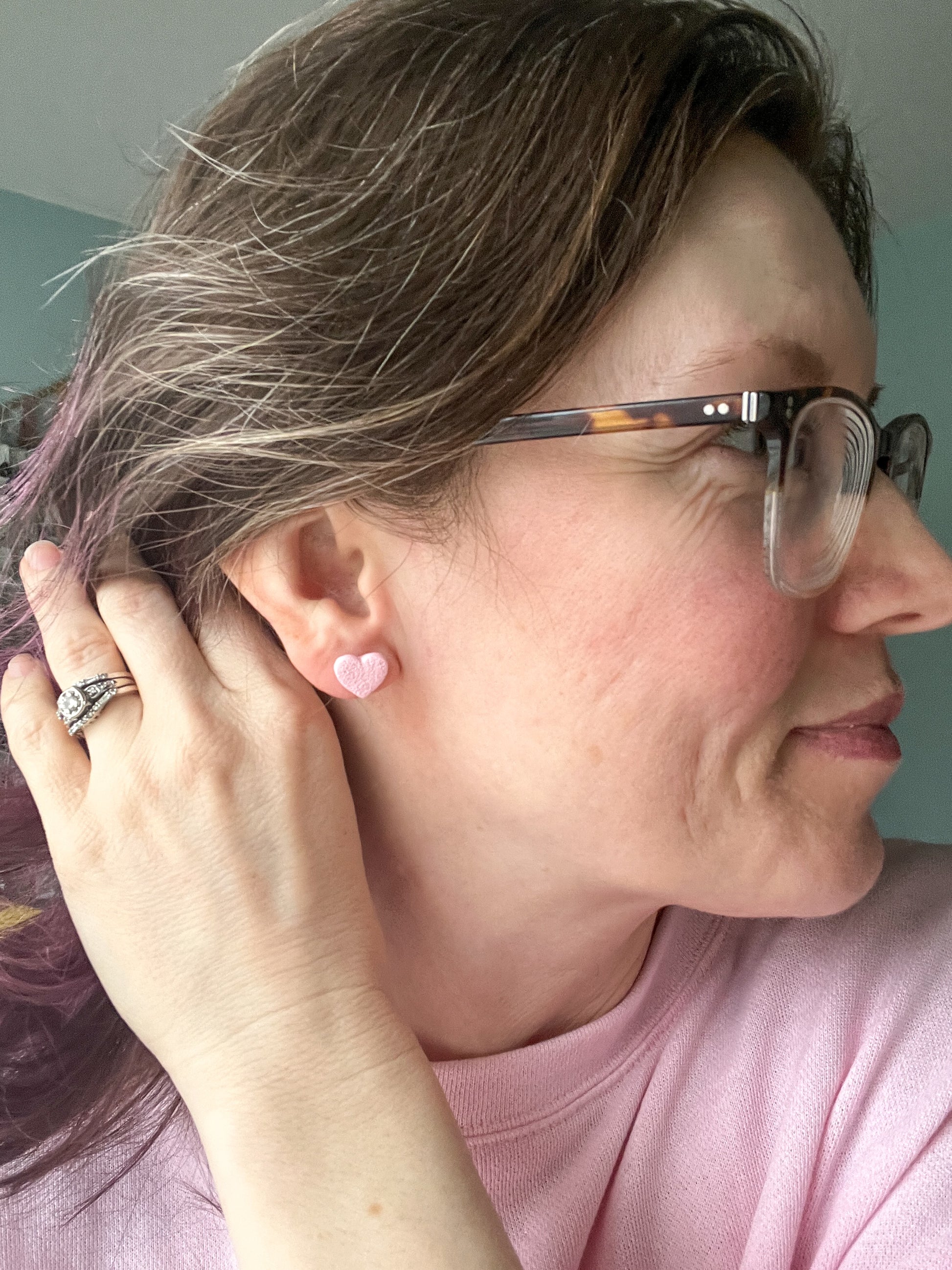 Light Pink Textured Clay Heart Studs