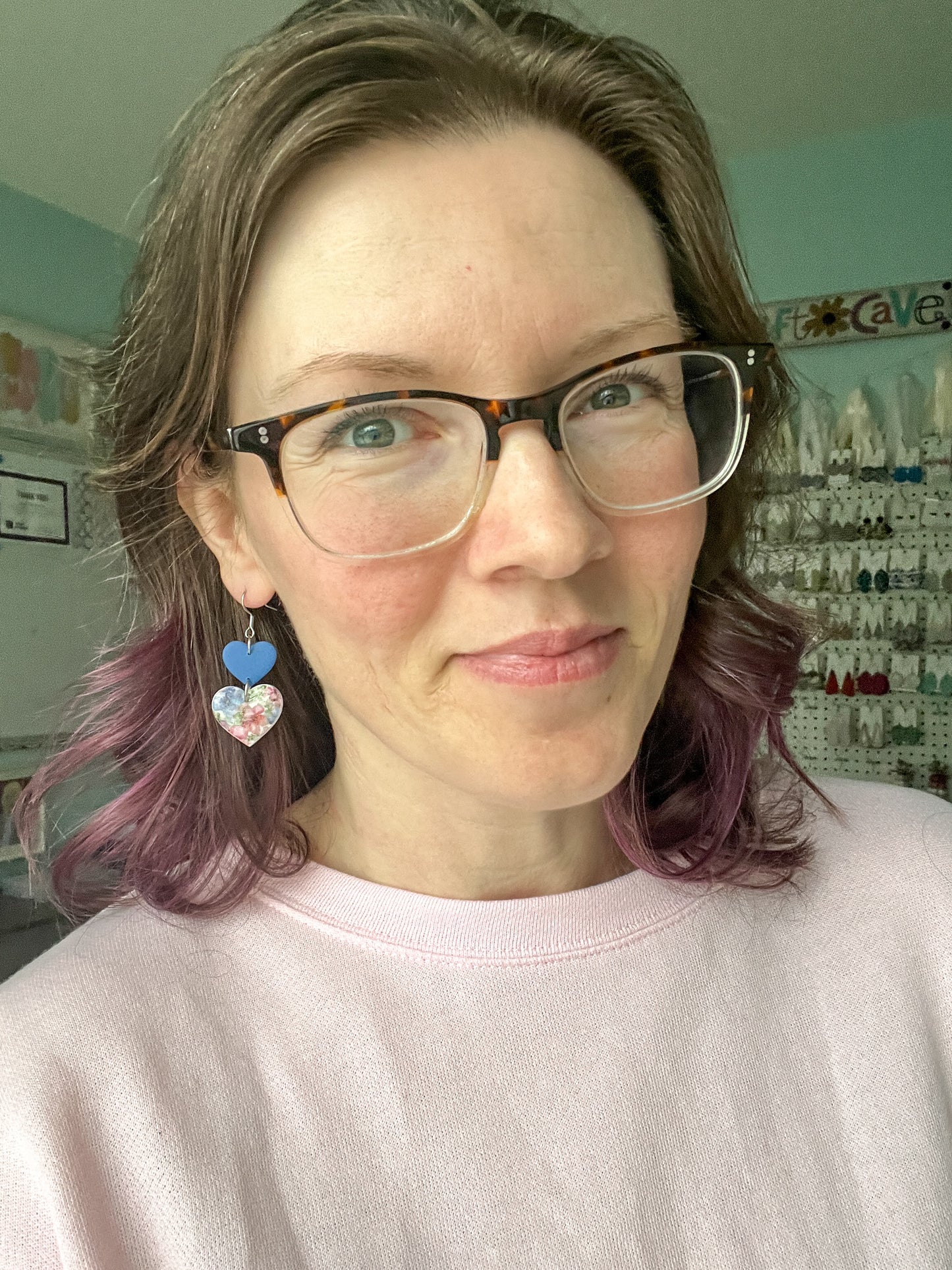 Floral Print Double Heart Clay Earrings: Choose From 2 Colors