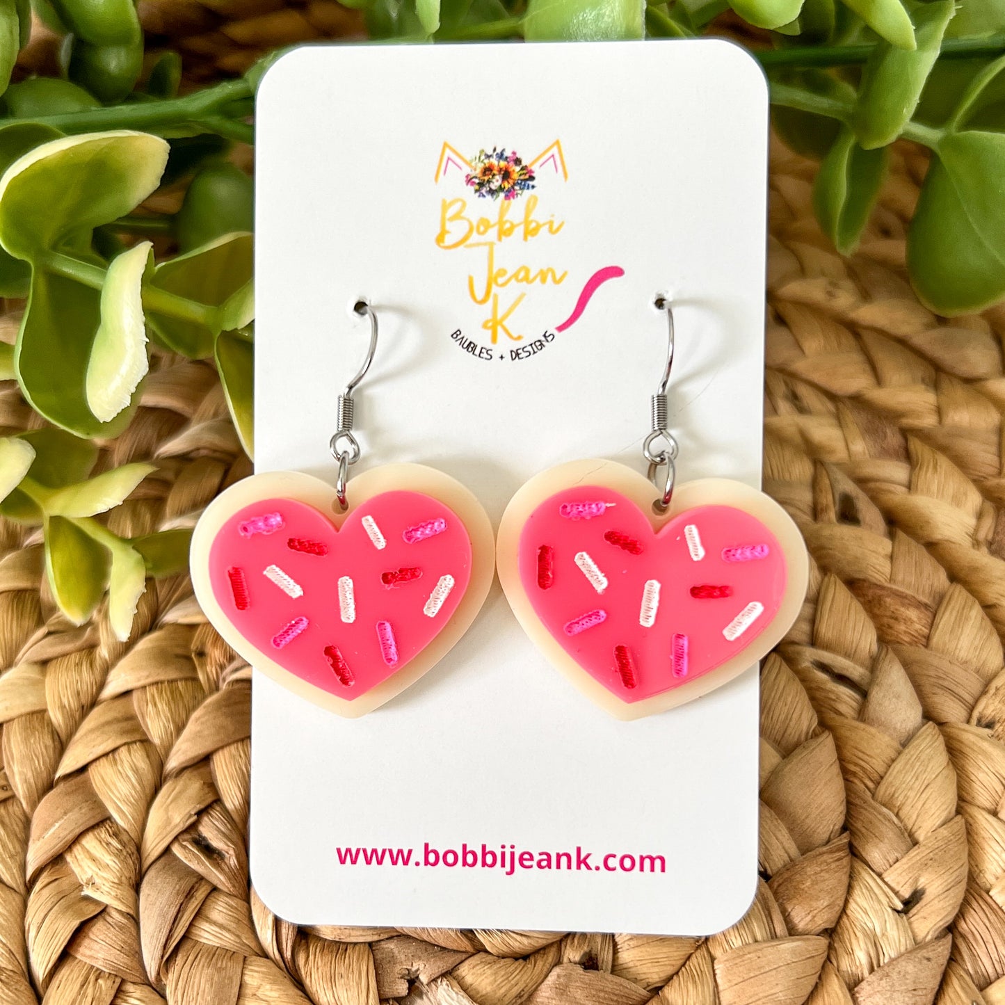 Heart Sugar Cookie Hand Painted Acrylic Earrings - LAST CHANCE