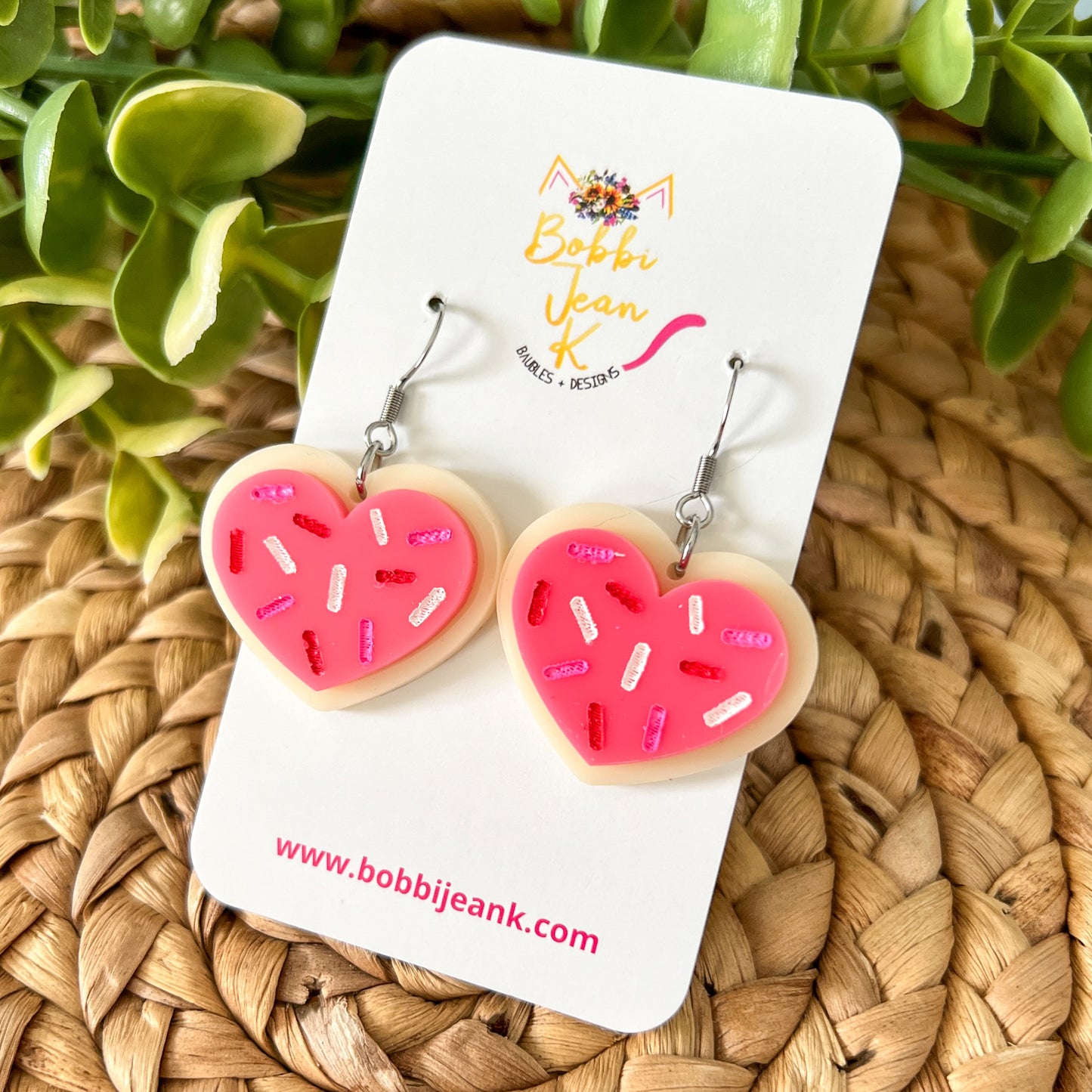 Heart Sugar Cookie Hand Painted Acrylic Earrings - LAST CHANCE