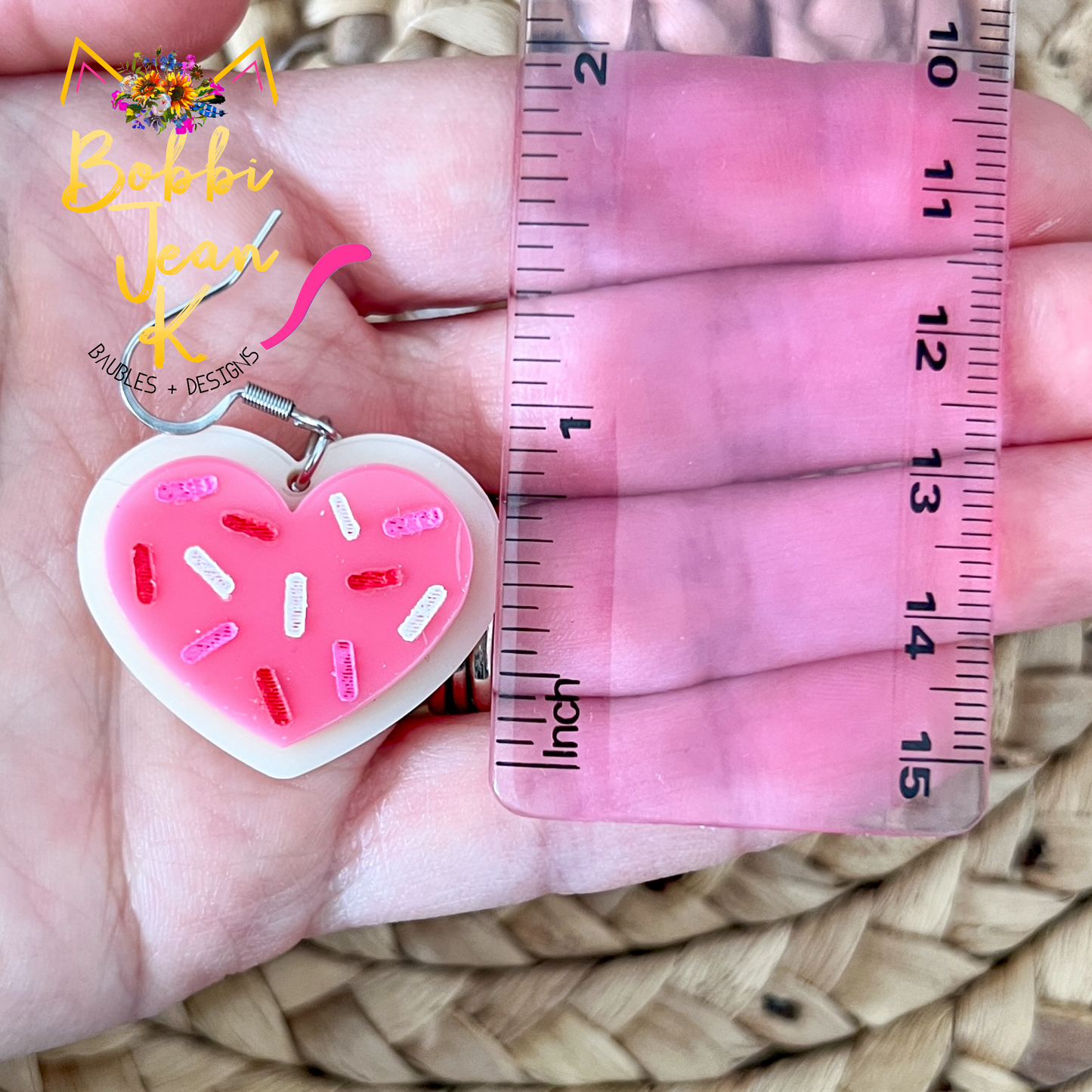 Heart Sugar Cookie Hand Painted Acrylic Earrings - LAST CHANCE