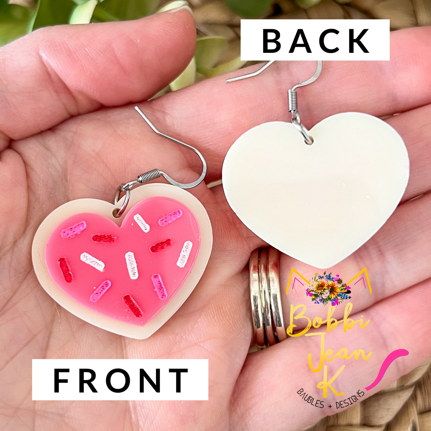 Heart Sugar Cookie Hand Painted Acrylic Earrings - LAST CHANCE