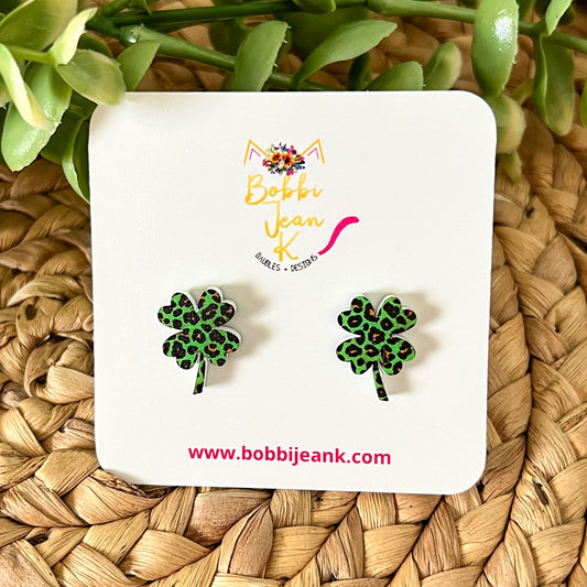 Mini Leopard Clover Stud Acrylic Earrings - LAST CHANCE