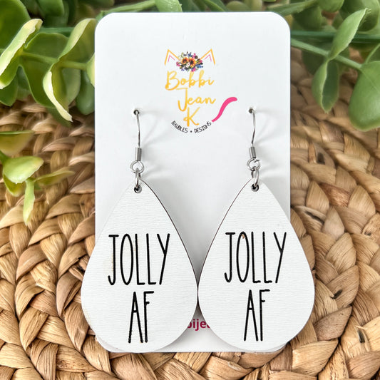 SALE: Jolly AF White Wood Earrings - ONLY ONE LEFT (SLIGHT DEFECT)