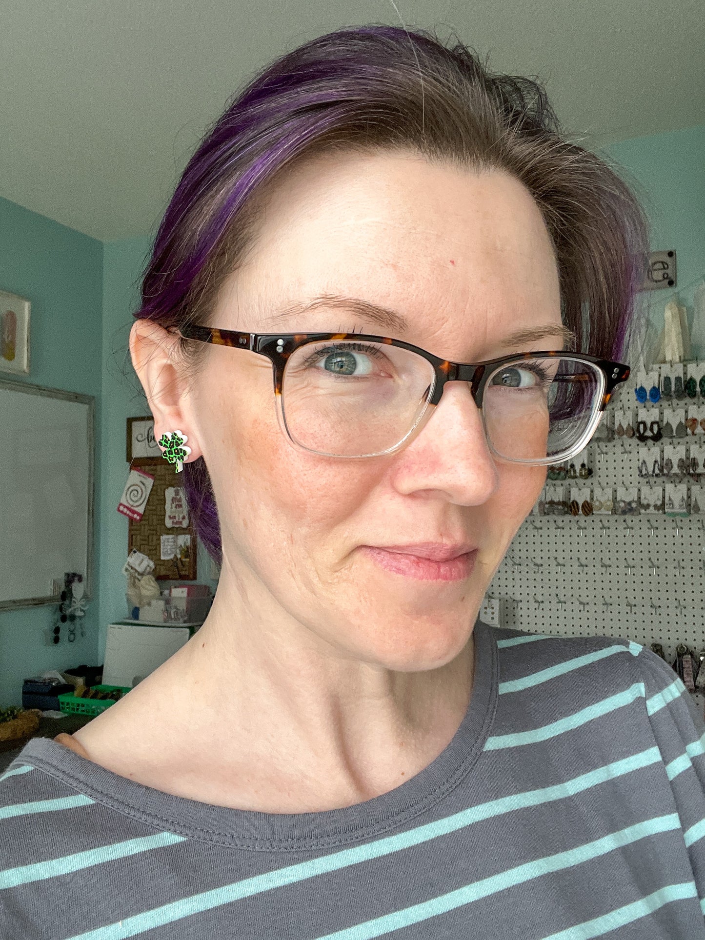 Mini Leopard Clover Stud Acrylic Earrings - LAST CHANCE