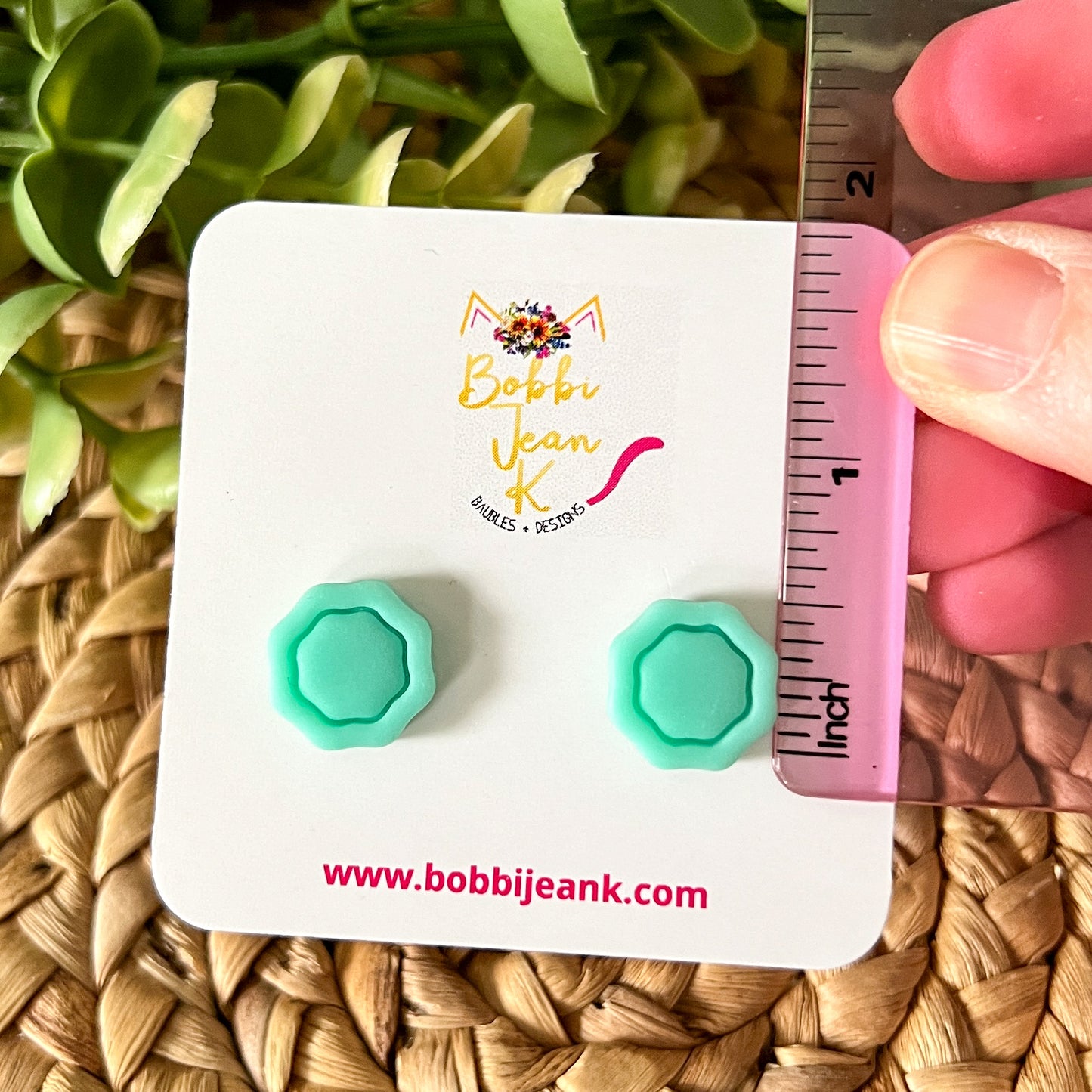 SALE: Mint Green "Piped" Octagon Clay Studs: Choose Solid, Silver, or Gold Rimmed - LAST CHANCE