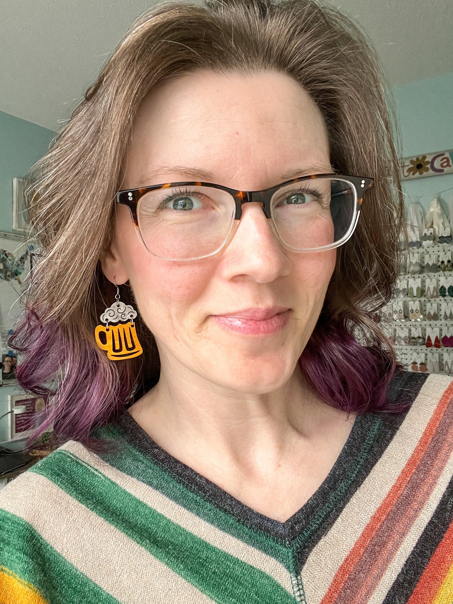 Beer Mug Wood & Acrylic Earrings