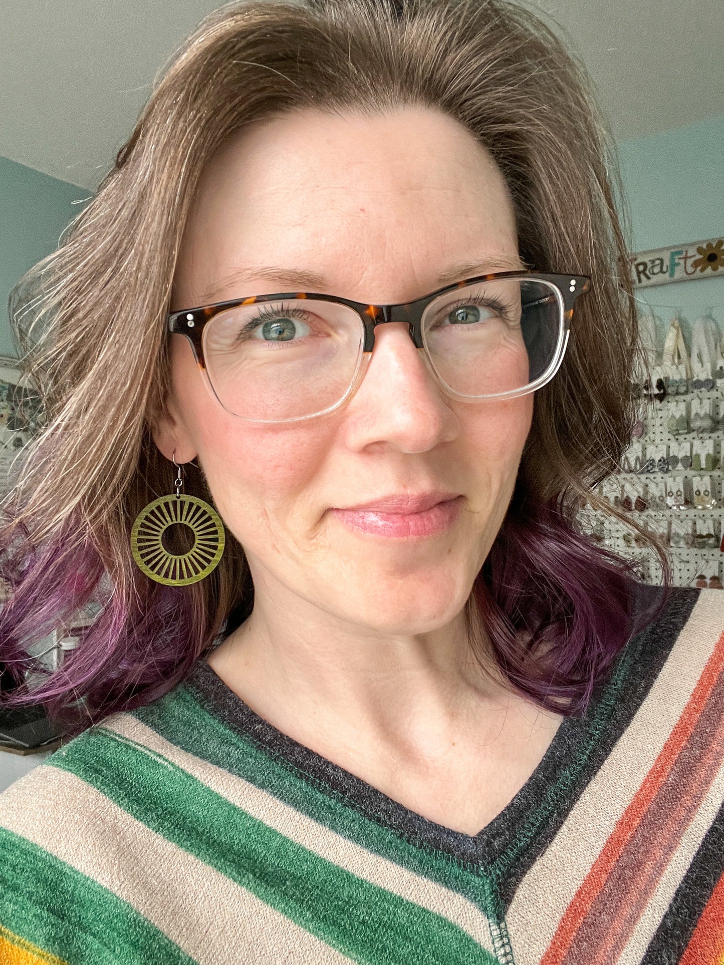 Sage Green Circle Cutout Dyed Wood Earrings - Choose From 2 Sizes