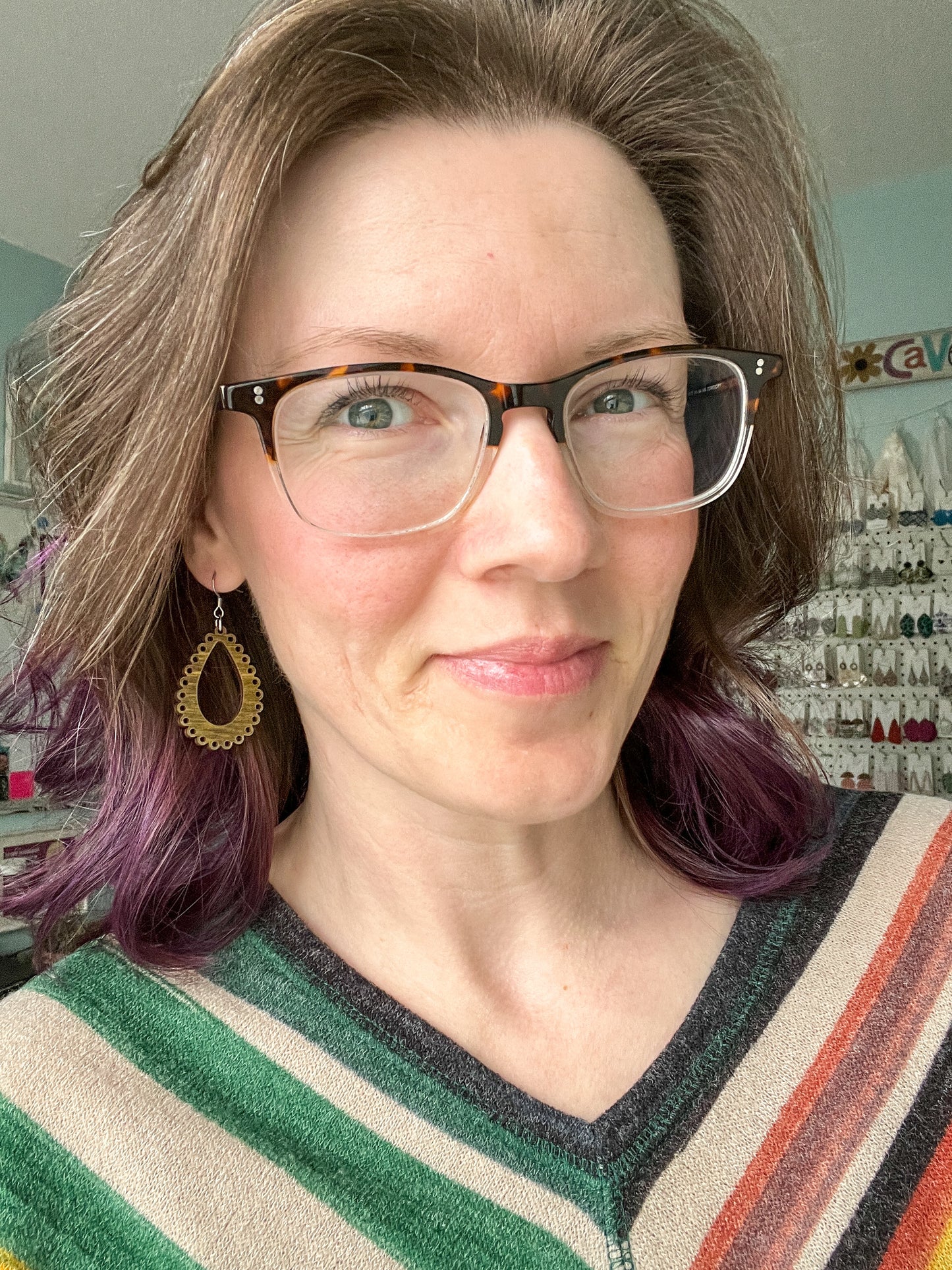 "Lace" Moss Green Dyed Wood Teardrop Earrings - Choose From 2 Sizes