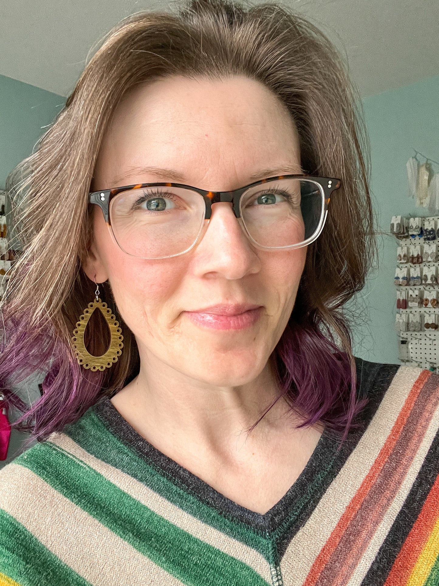 "Lace" Moss Green Dyed Wood Teardrop Earrings - Choose From 2 Sizes