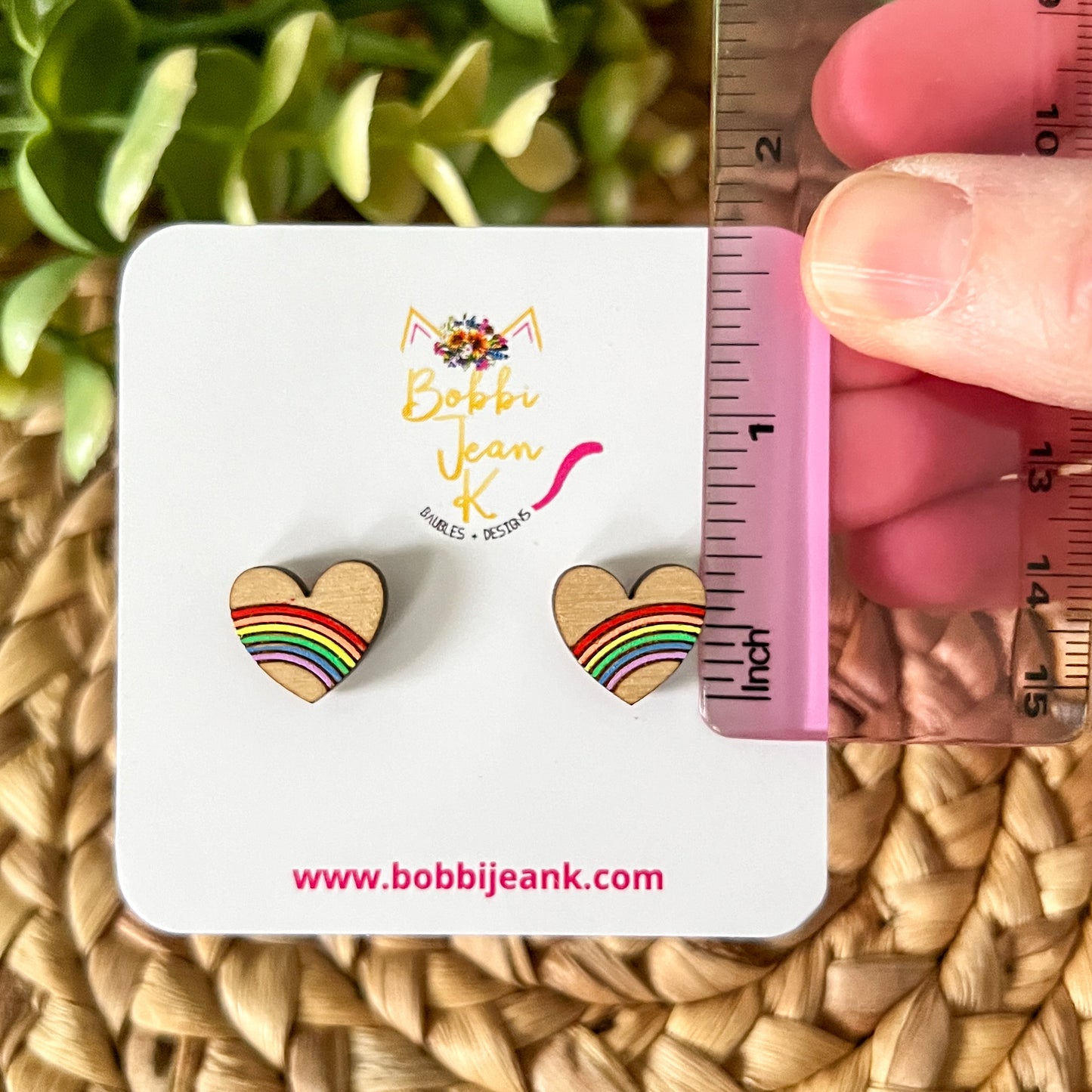 Hand Painted Rainbow Heart Wood Dangles or Studs - LAST CHANCE - DESIGN BEING DISCONTINUED