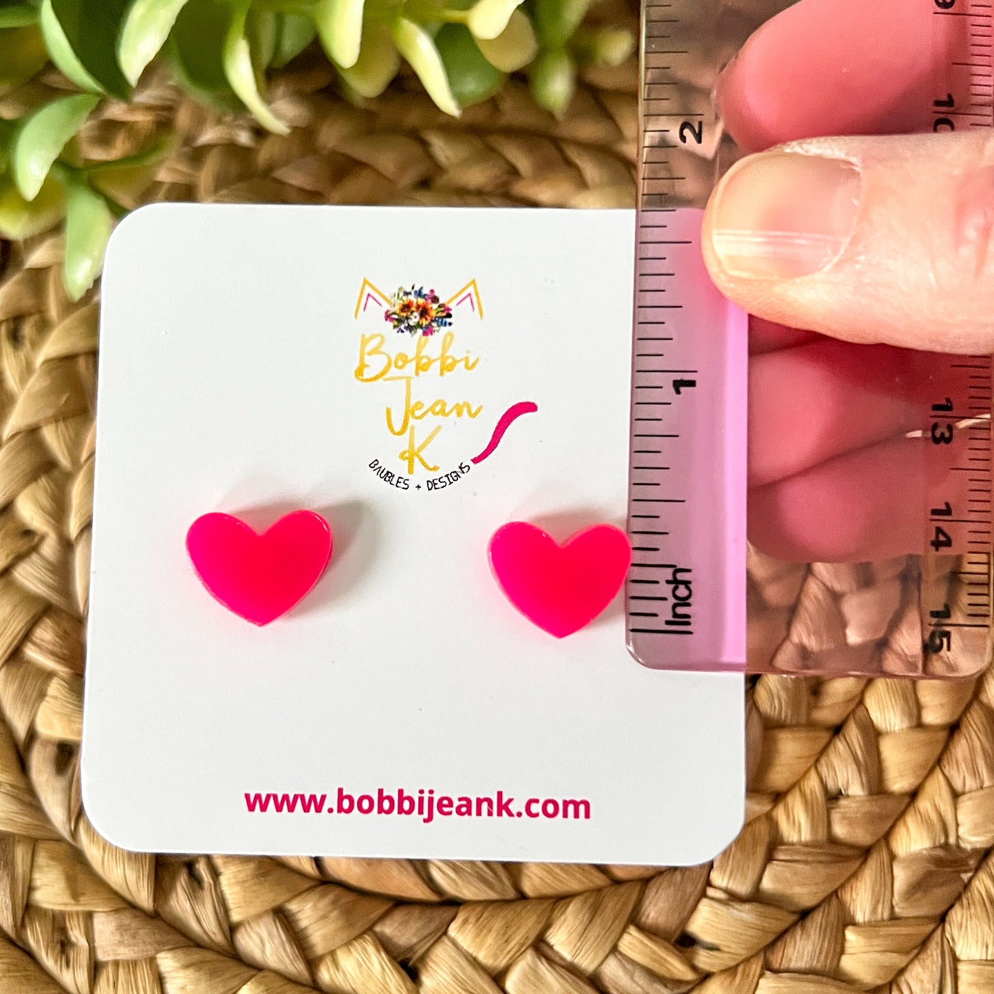 Pink Heart Acrylic Stud Earrings