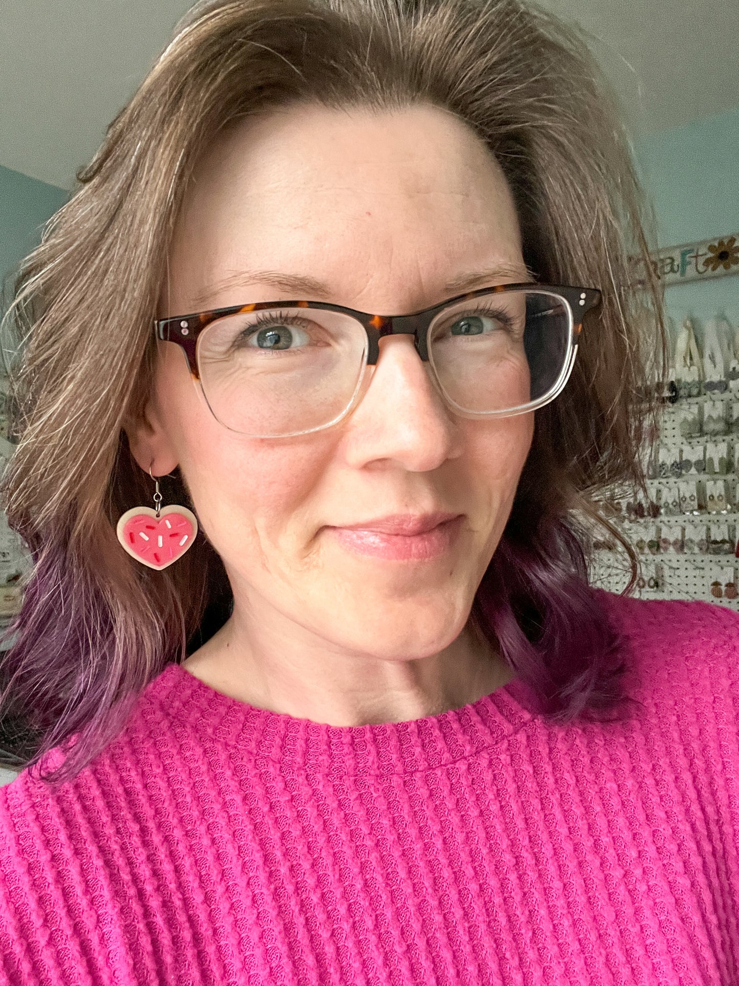 Heart Sugar Cookie Hand Painted Acrylic Earrings - LAST CHANCE