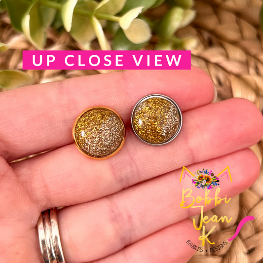 Two-Toned Gold Shimmer Studs 12mm: Choose Silver or Gold Settings - LAST CHANCE