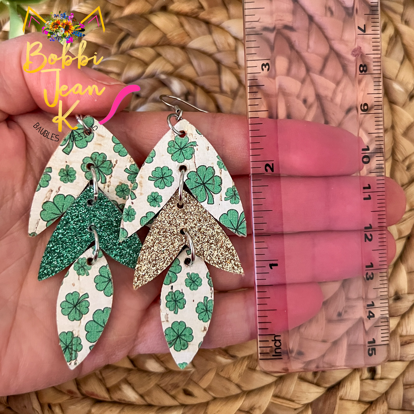 SALE: Cascading Shamrock Cork on Leather Earrings - ONLY ONE GOLD LEFT