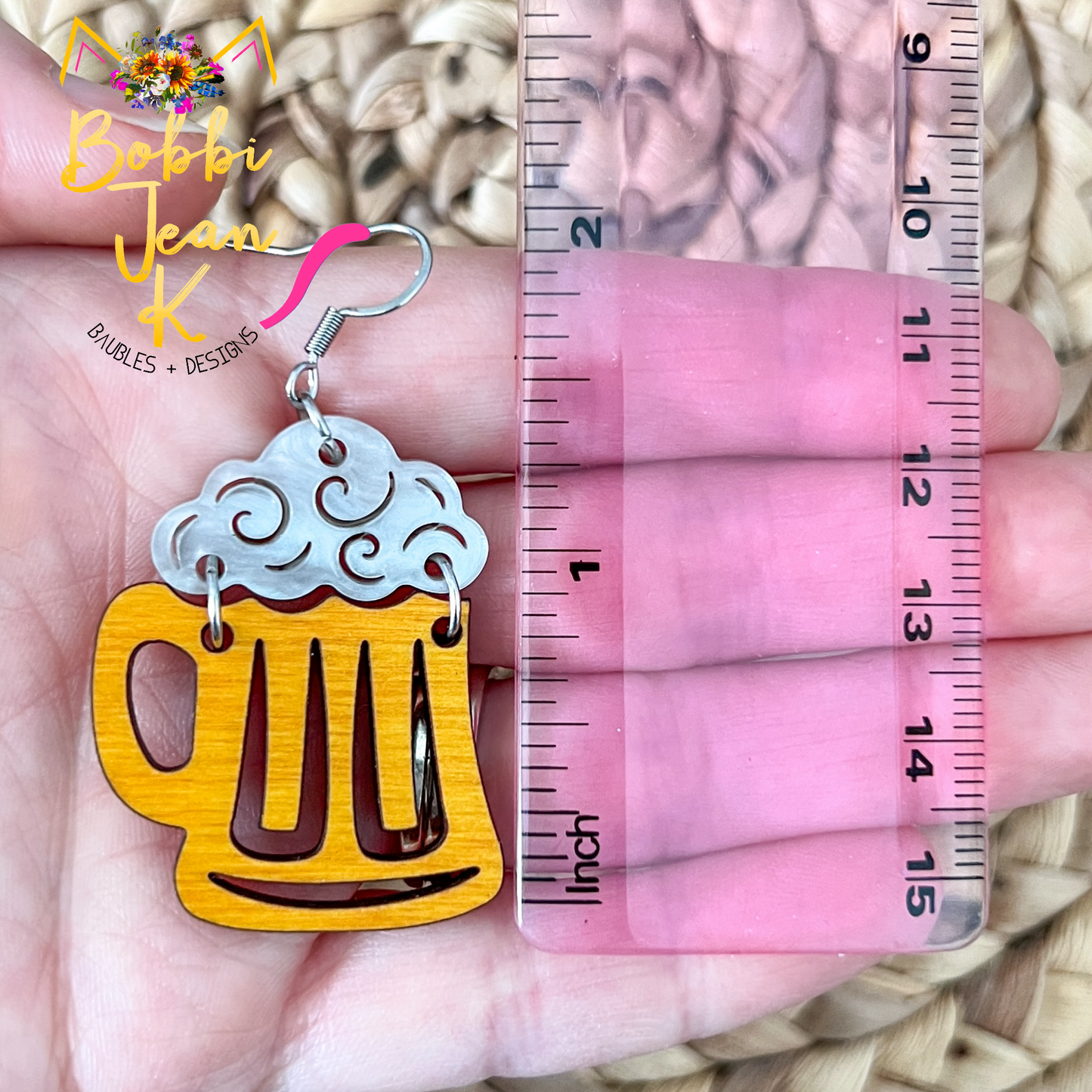 Beer Mug Wood & Acrylic Earrings
