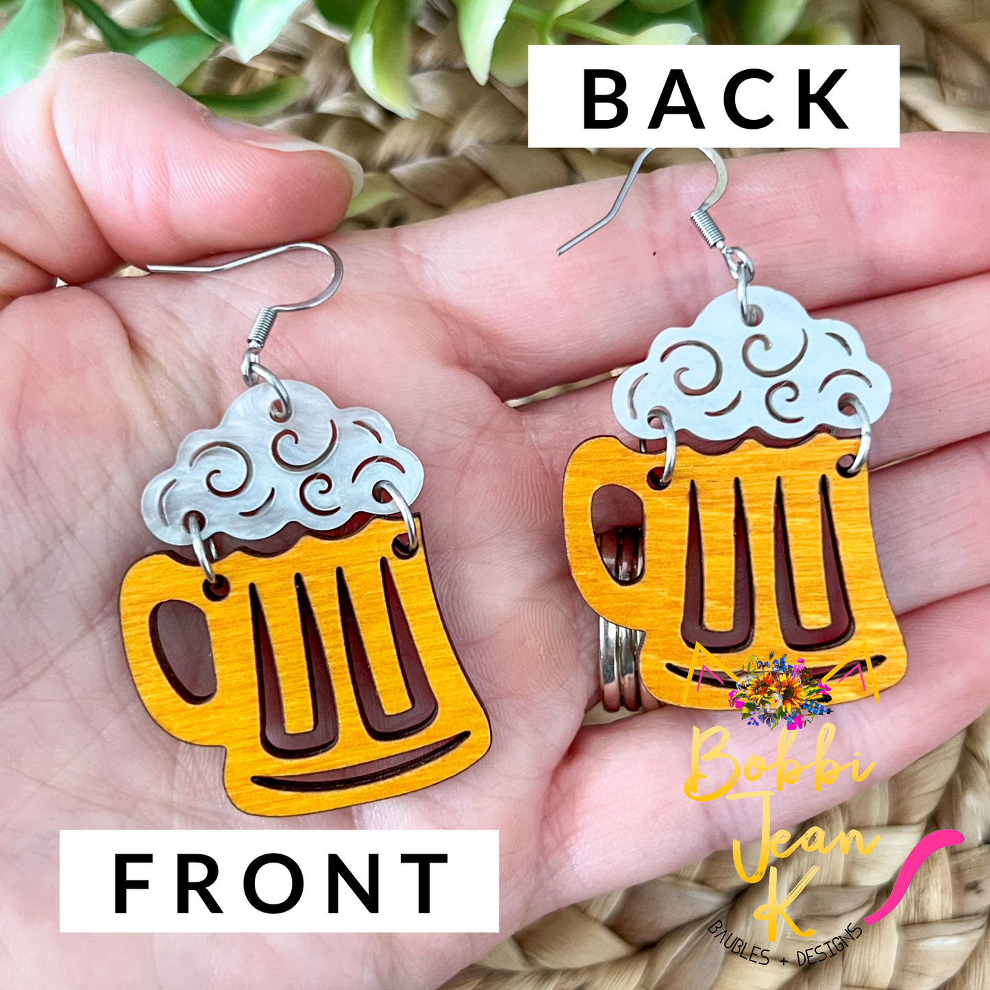 Beer Mug Wood & Acrylic Earrings