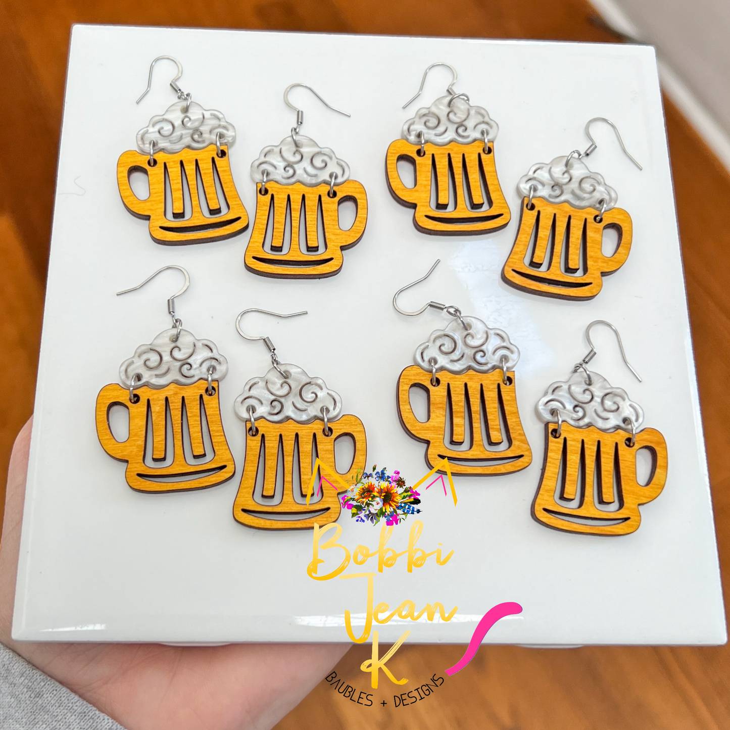 Beer Mug Wood & Acrylic Earrings