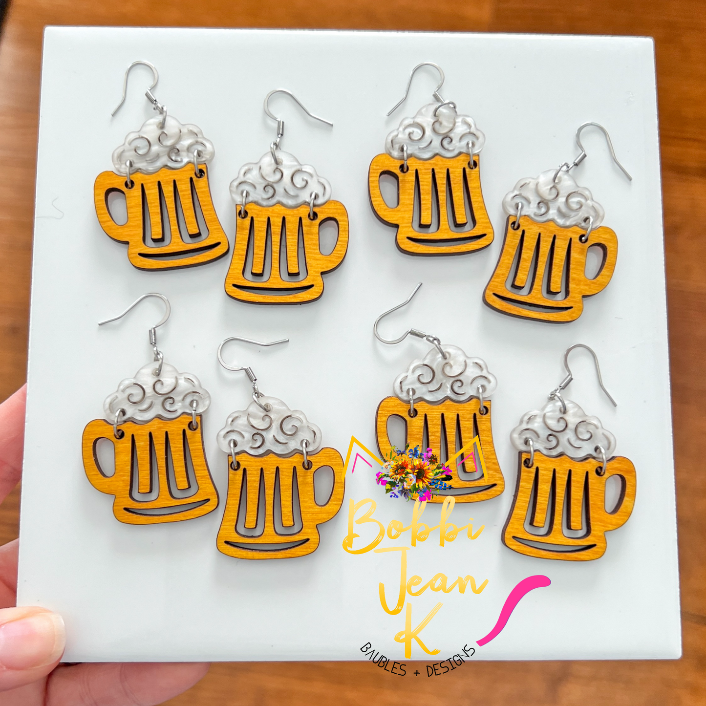 Beer Mug Wood & Acrylic Earrings