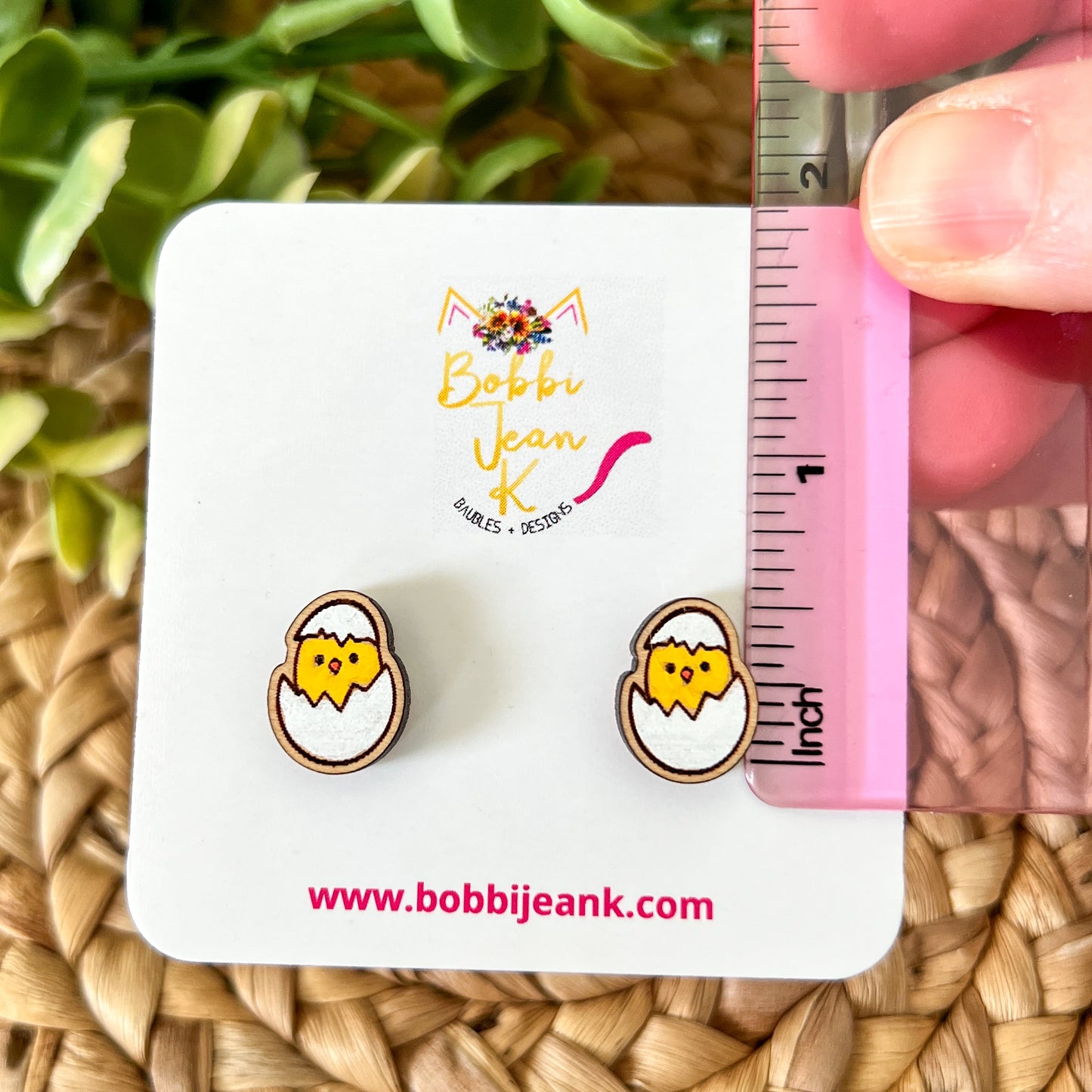 Chick in Egg Hand Painted Wood Earrings: Choose From Dangles or Studs