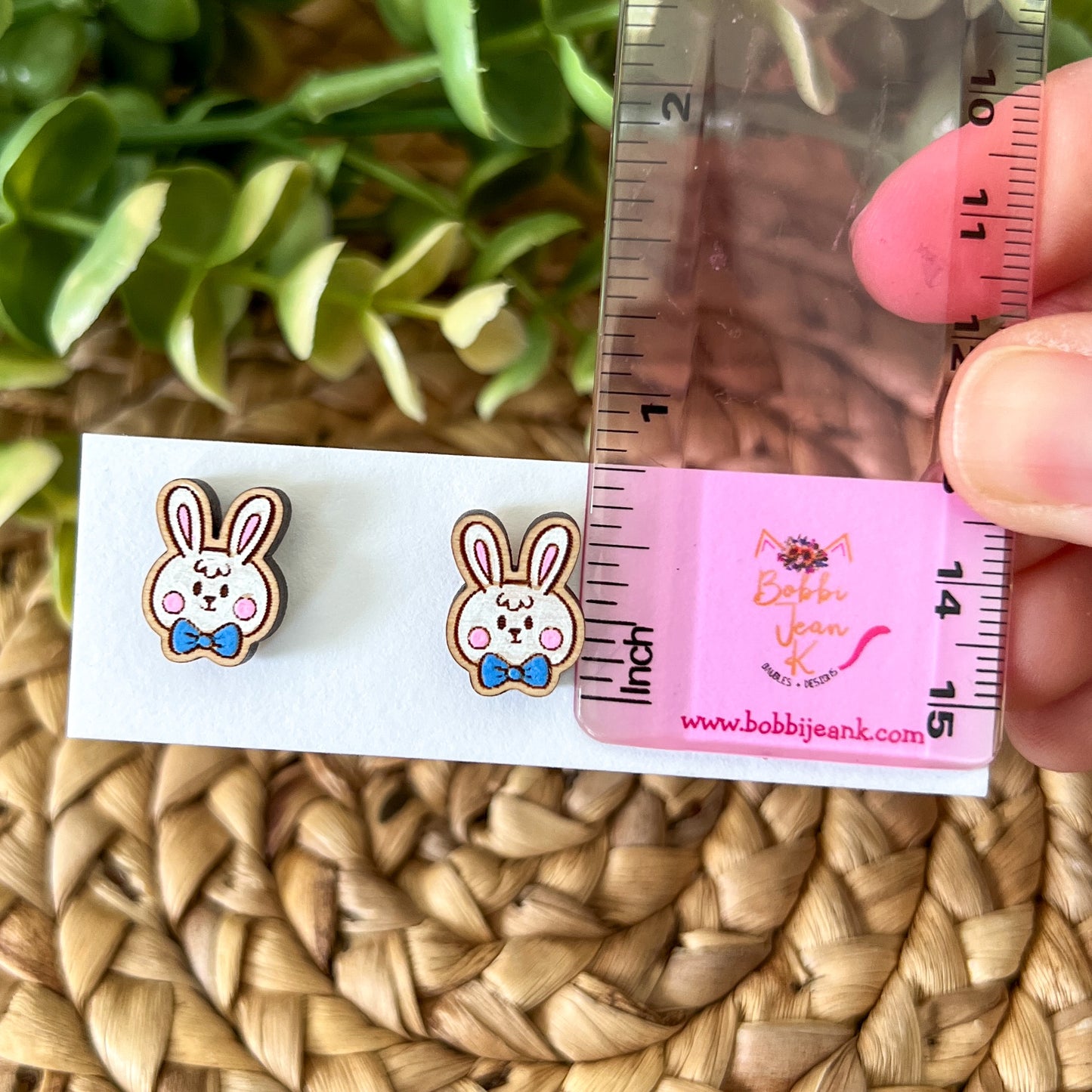 Hand Painted Bunny & Carrot Wood Studs: Choose From 3 Style Combos