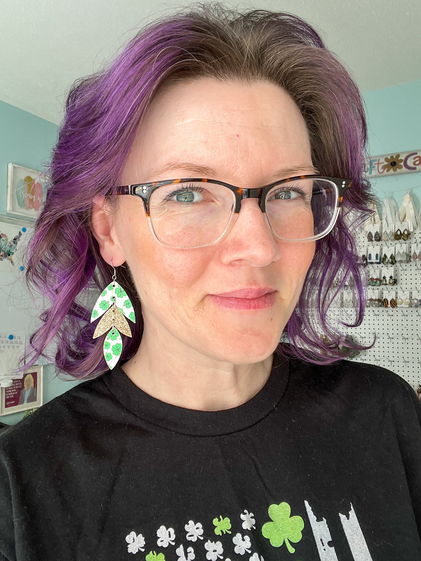 SALE: Cascading Shamrock Cork on Leather Earrings - ONLY ONE GOLD LEFT