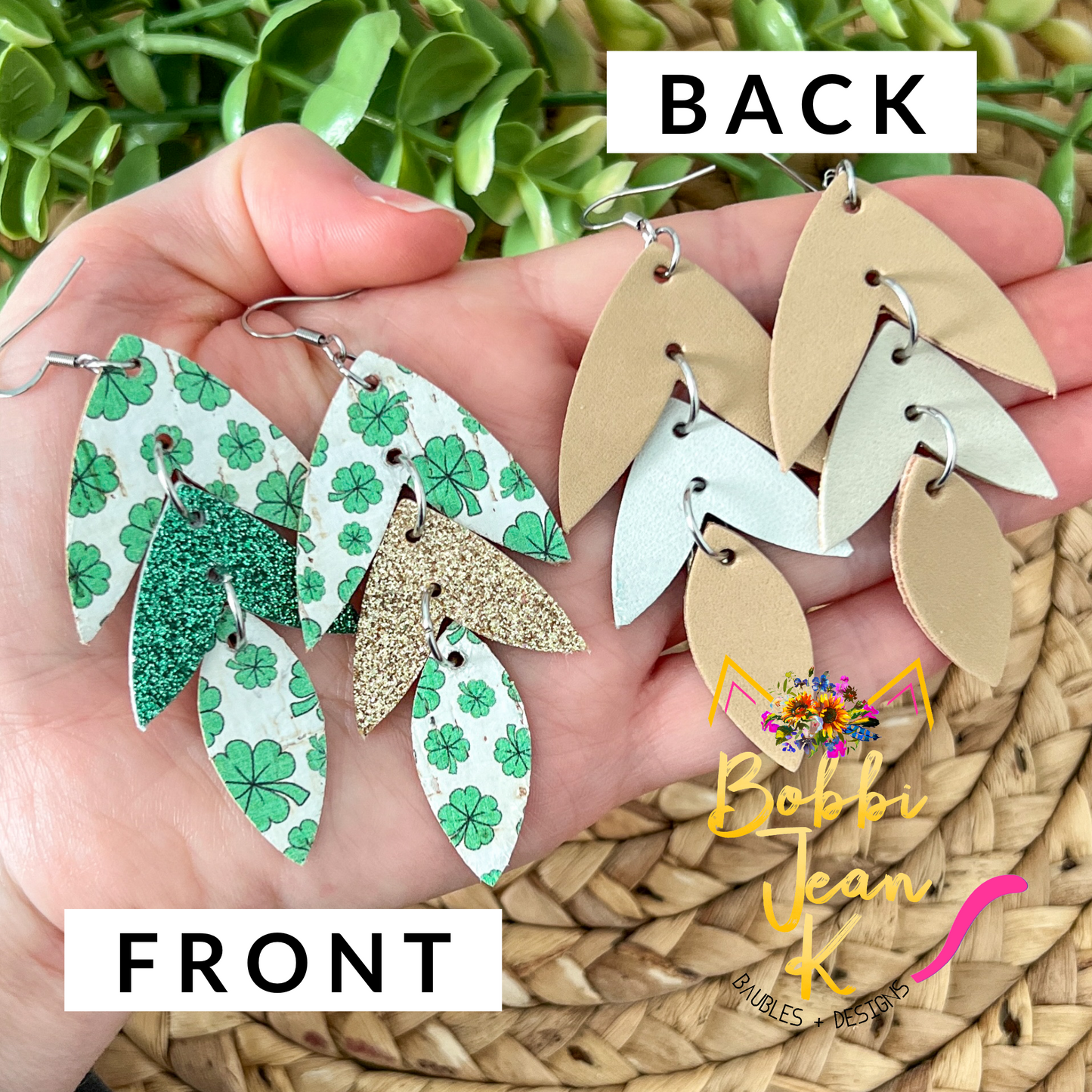 SALE: Cascading Shamrock Cork on Leather Earrings - ONLY ONE GOLD LEFT
