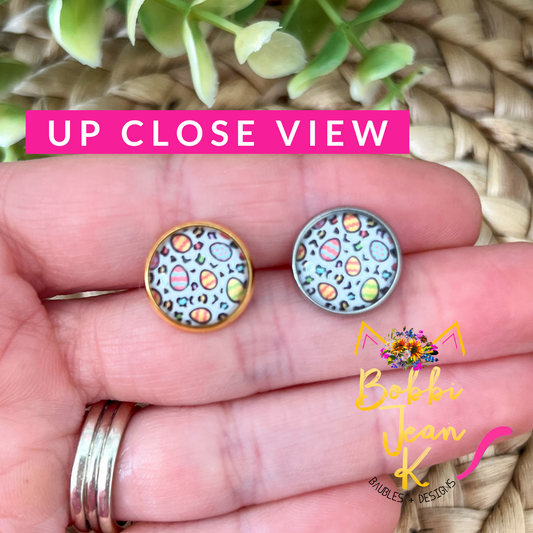Colorful Eggs Glass Studs 12mm: Choose Silver or Gold Settings