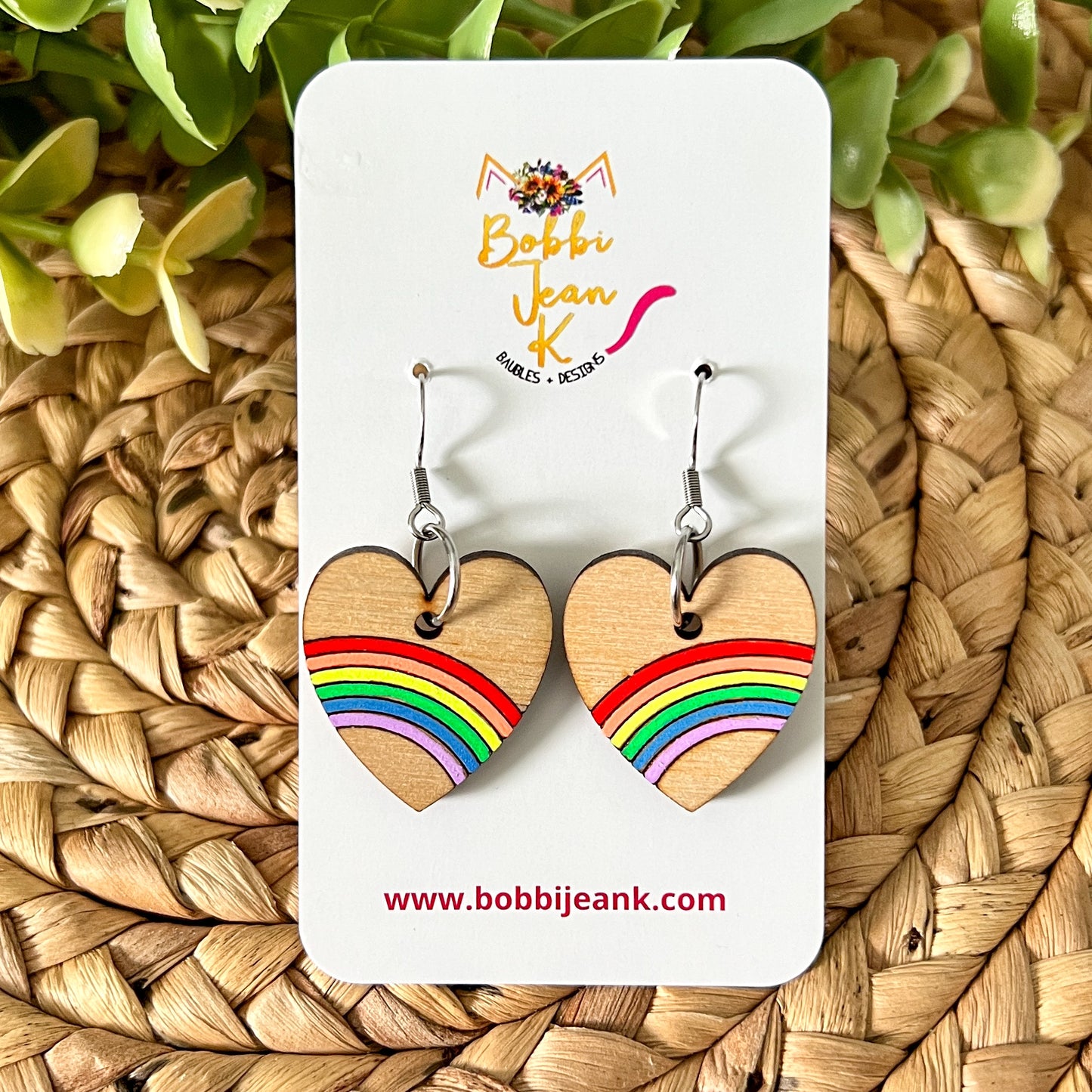 Hand Painted Rainbow Heart Wood Dangles or Studs - LAST CHANCE - DESIGN BEING DISCONTINUED