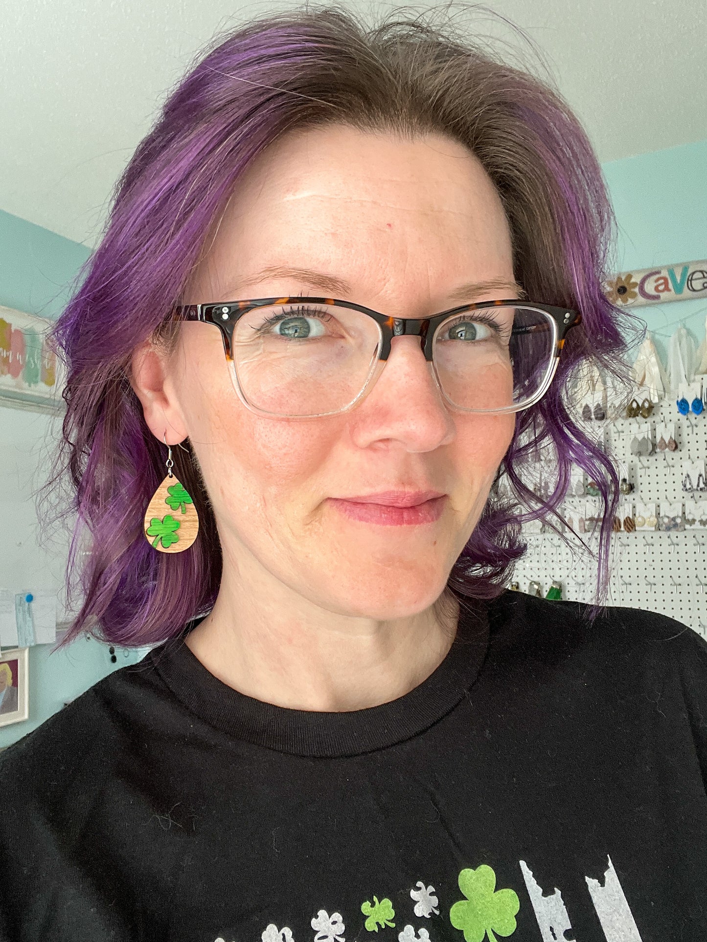 Clover Teardrop Hand Painted Wood Earrings: Choose From 2 Styles