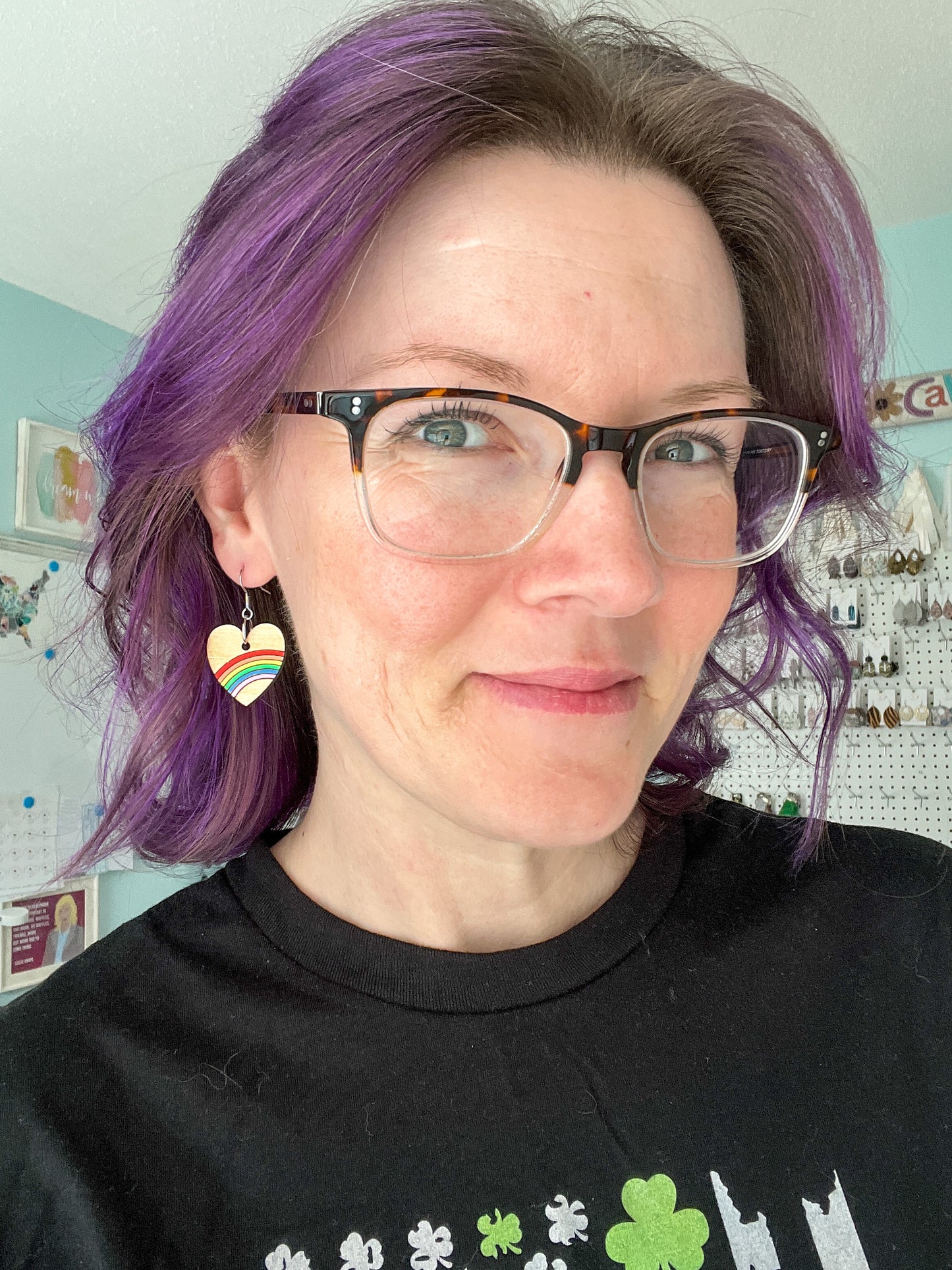 Hand Painted Rainbow Heart Wood Dangles or Studs - LAST CHANCE - DESIGN BEING DISCONTINUED