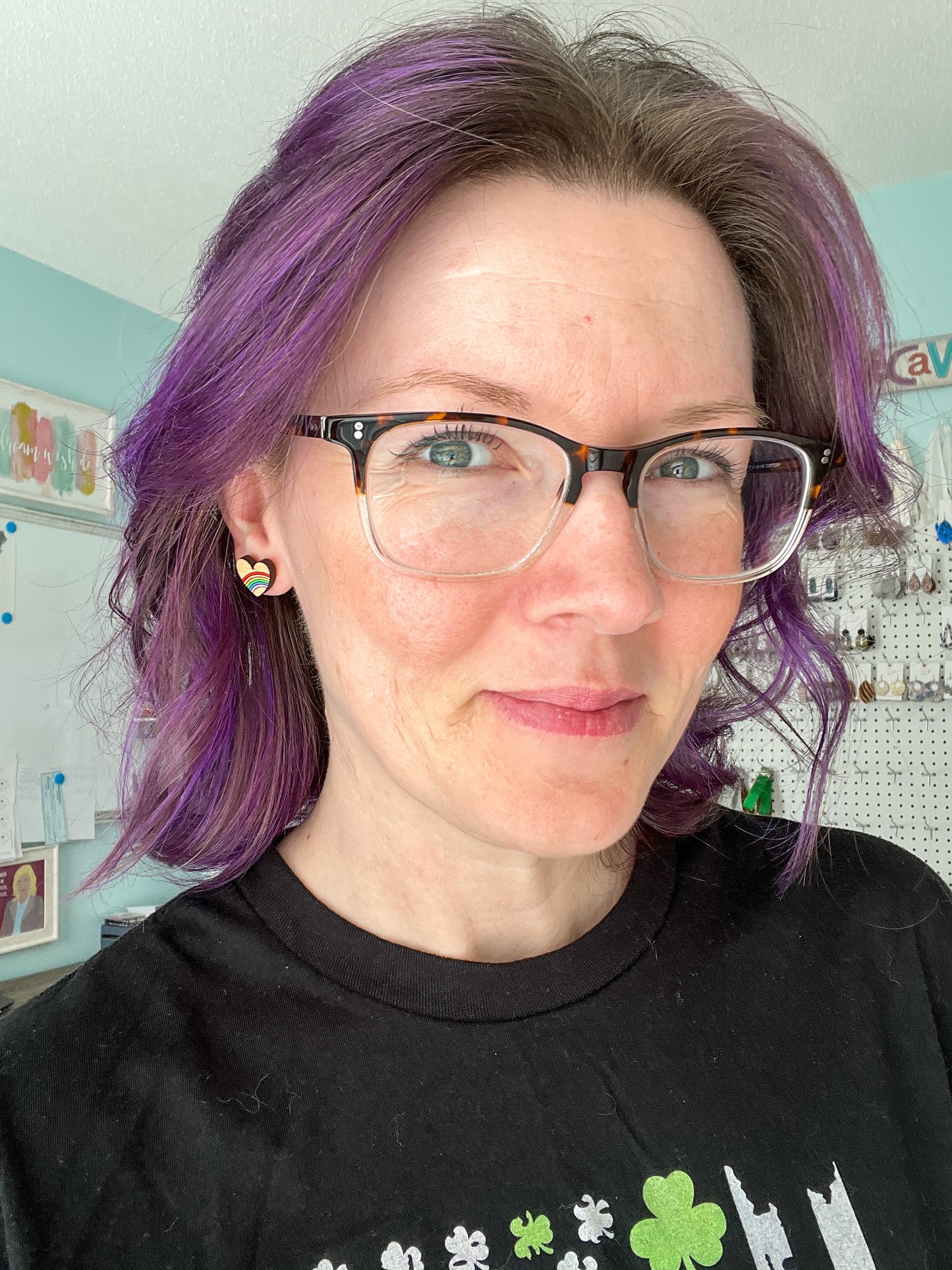 Hand Painted Rainbow Heart Wood Dangles or Studs - LAST CHANCE - DESIGN BEING DISCONTINUED